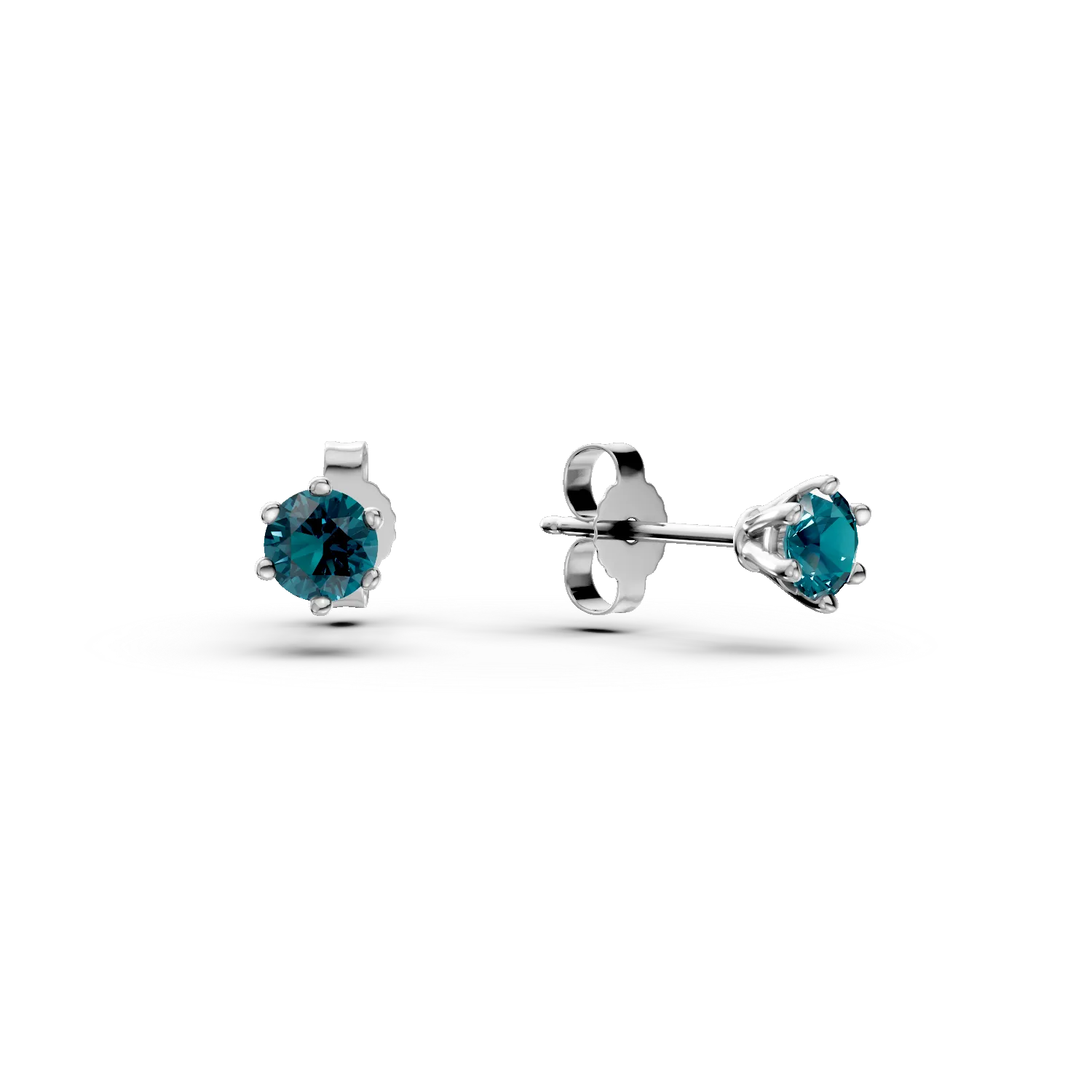 Cercei stud din aur alb cu diamante albastre de 0.5ct