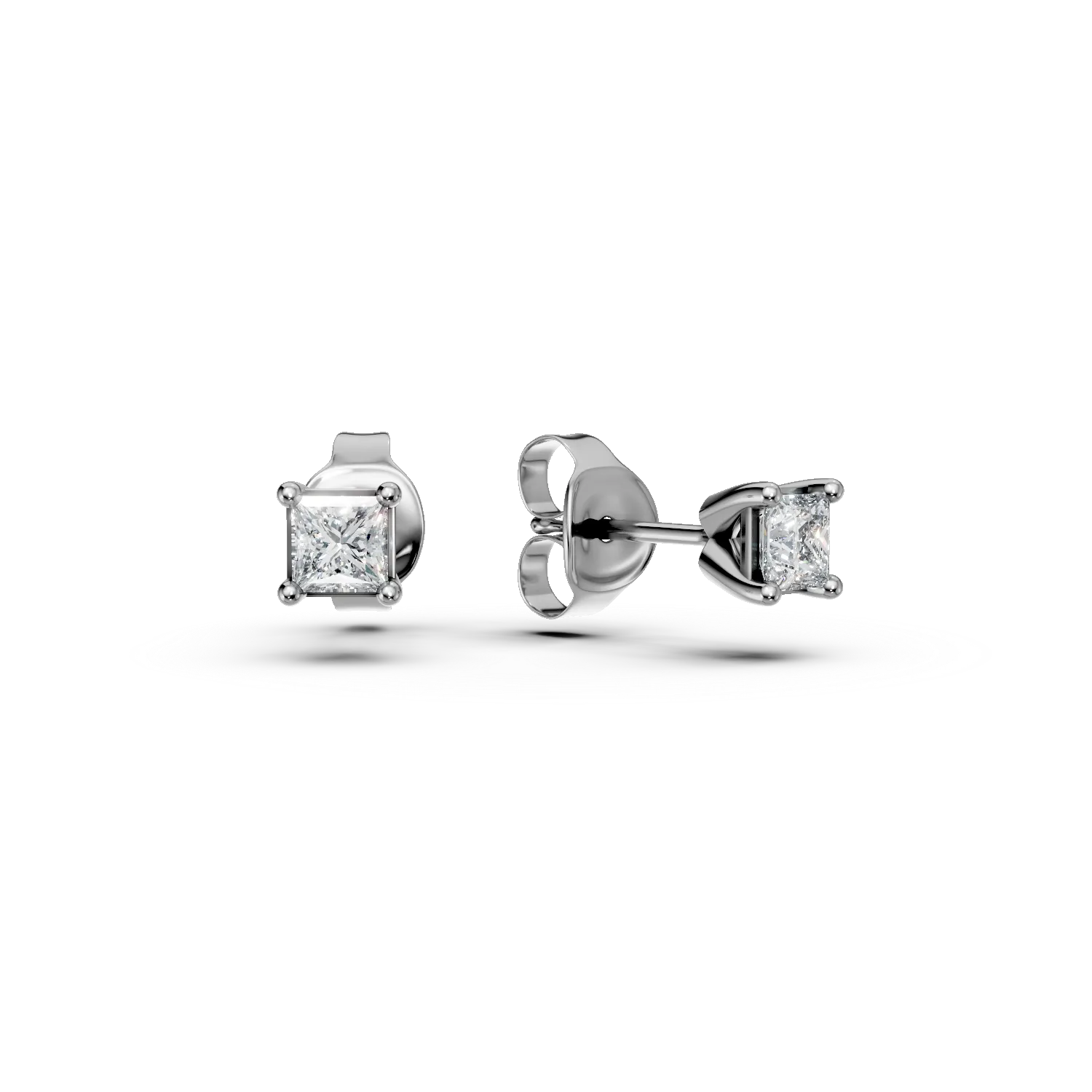 Cercei stud din aur alb cu diamante princess de 0.2ct