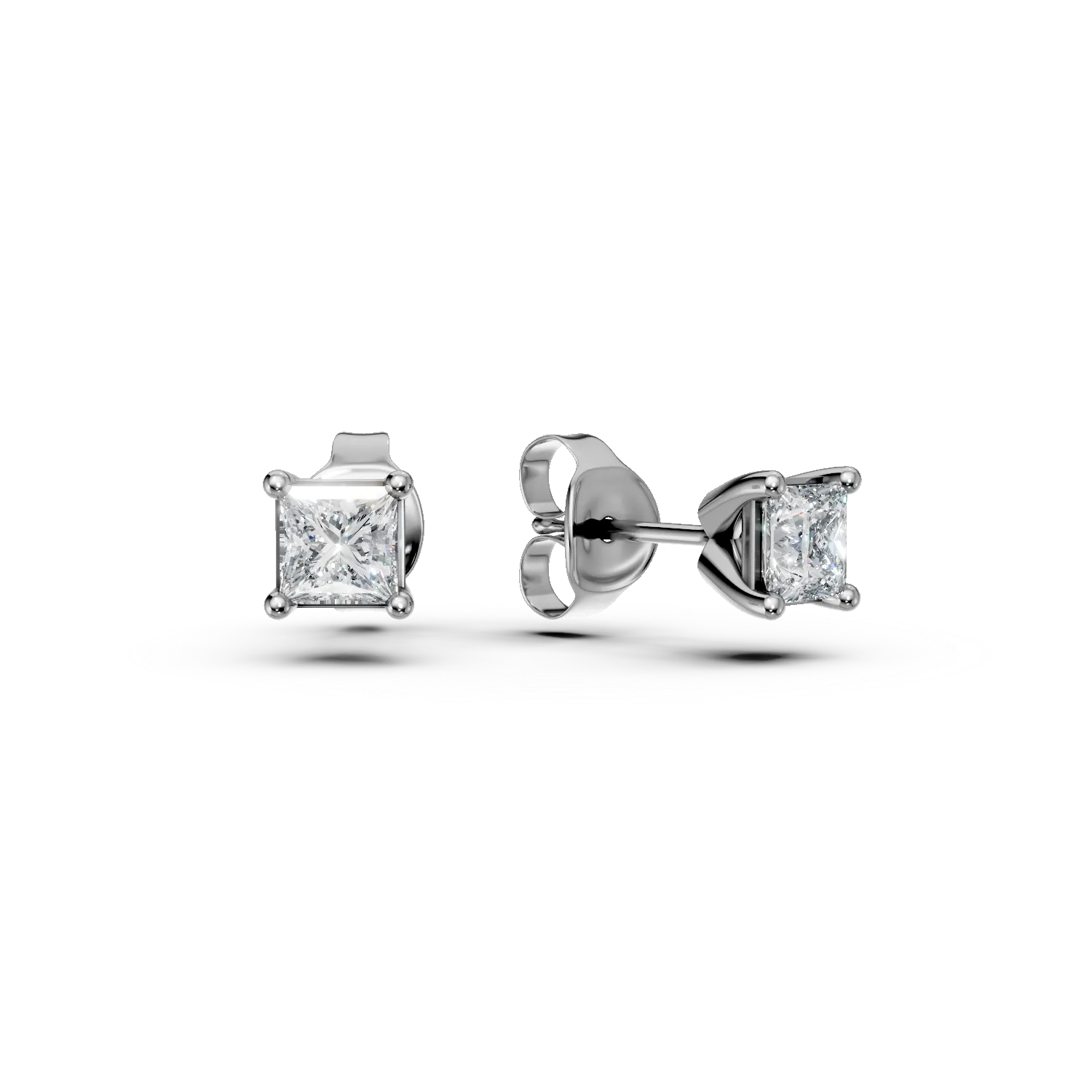 Cercei stud din aur alb cu diamante princess de 0.4ct