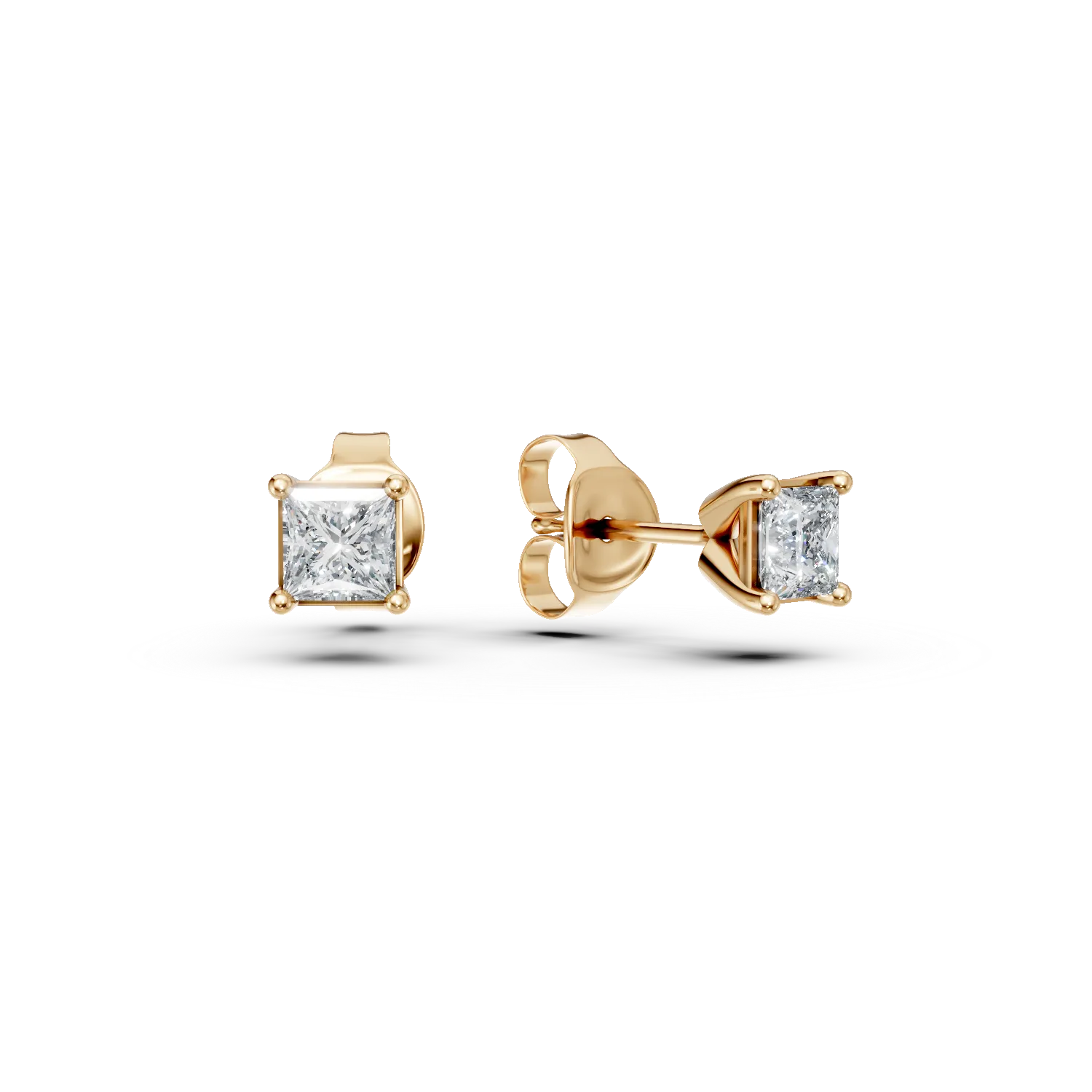 Cercei stud din aur galben cu diamante princess de 0.3ct