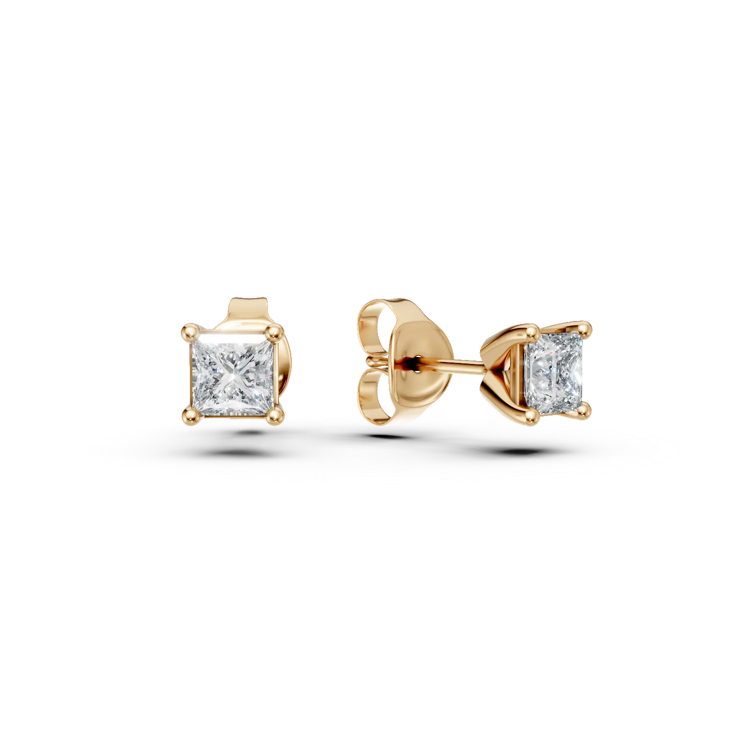 Cercei stud din aur galben cu diamante princess de 0.4ct