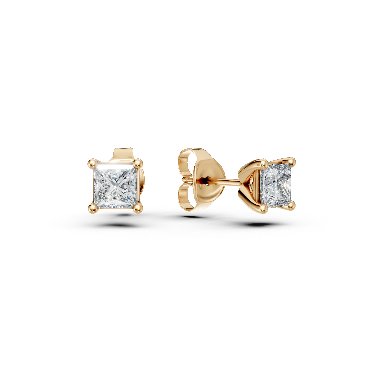 Cercei stud din aur galben cu diamante princess de 0.5ct