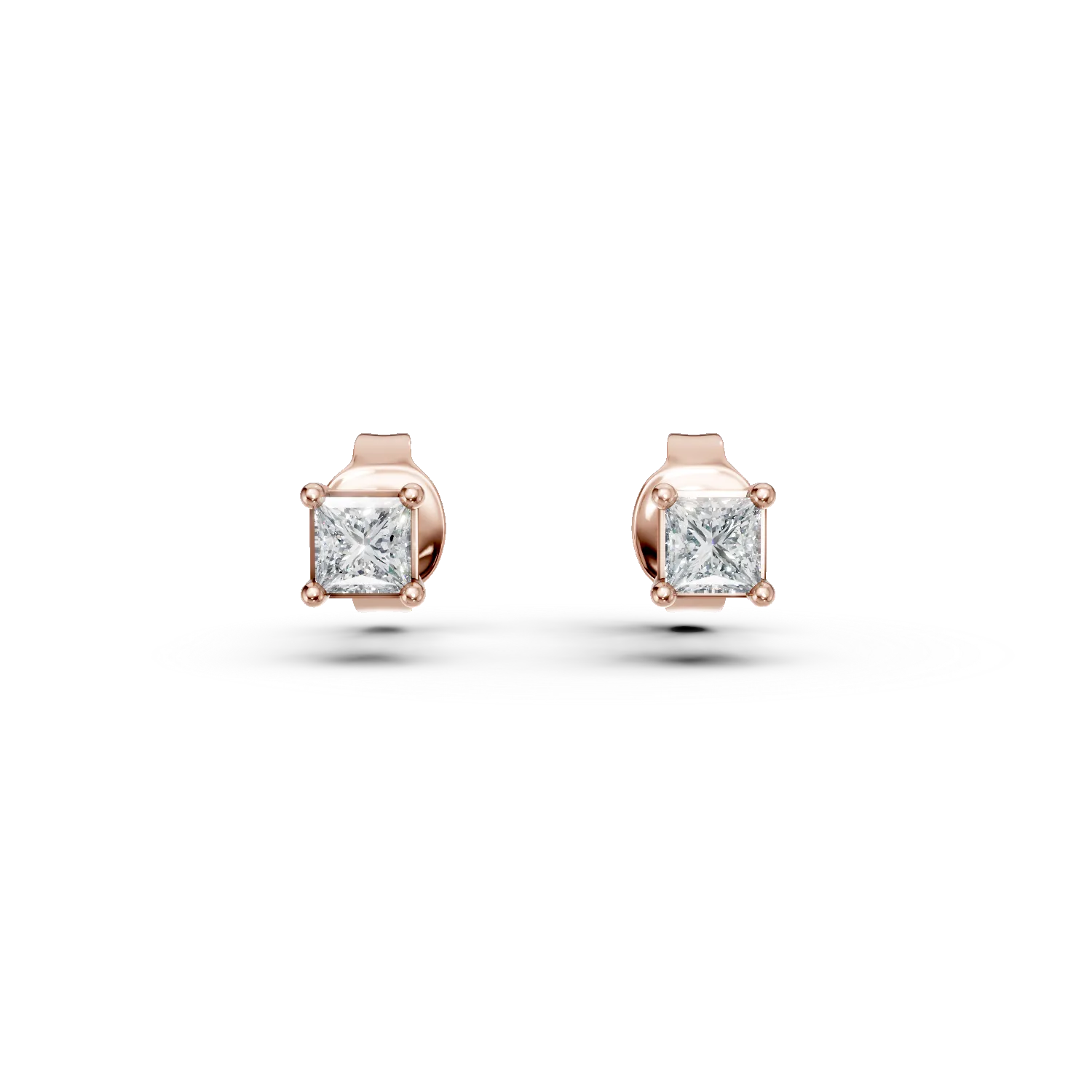 Cercei stud din aur roz cu diamante princess de 0.2ct