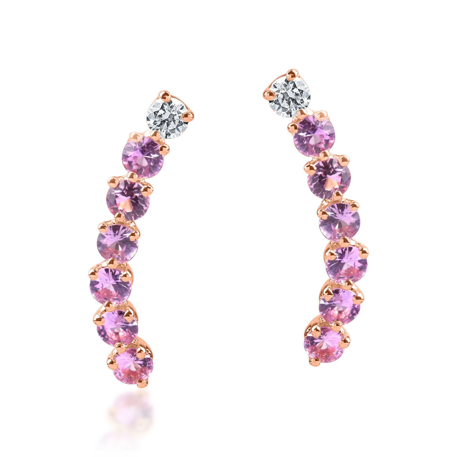 Cercei stud din aur roz cu rubine de 0.9ct si diamante de 0.1ct