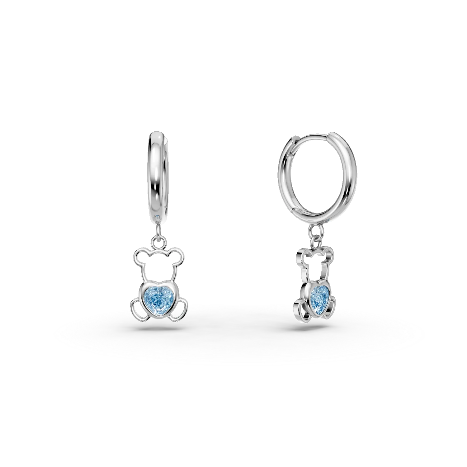 Cercei ursulet din aur alb cu topaze albastre heart de 0.3ct pentru copii