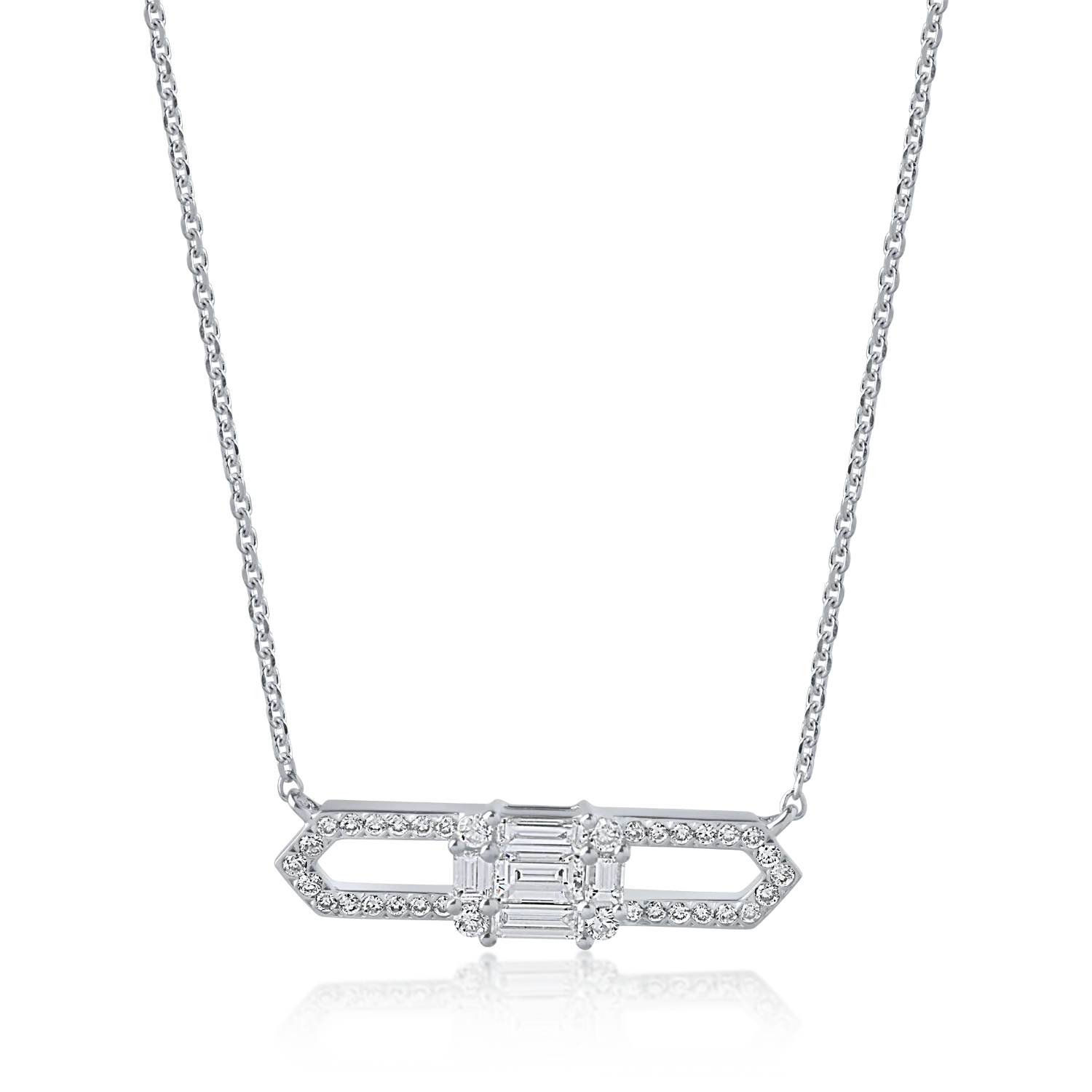 Colier din aur alb cu diamante baguette si rotunde de 0.35ct