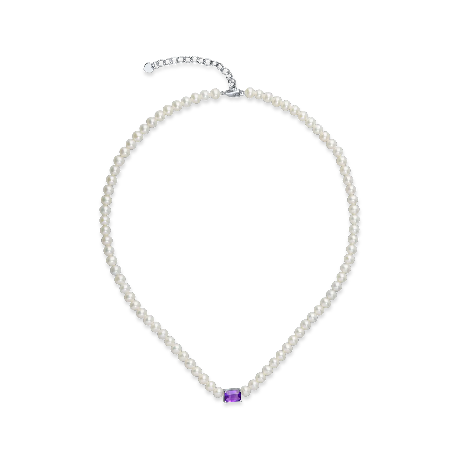 Colier din aur alb cu perle de cultura de 46.2ct si ametist octogonal de 0.9ct