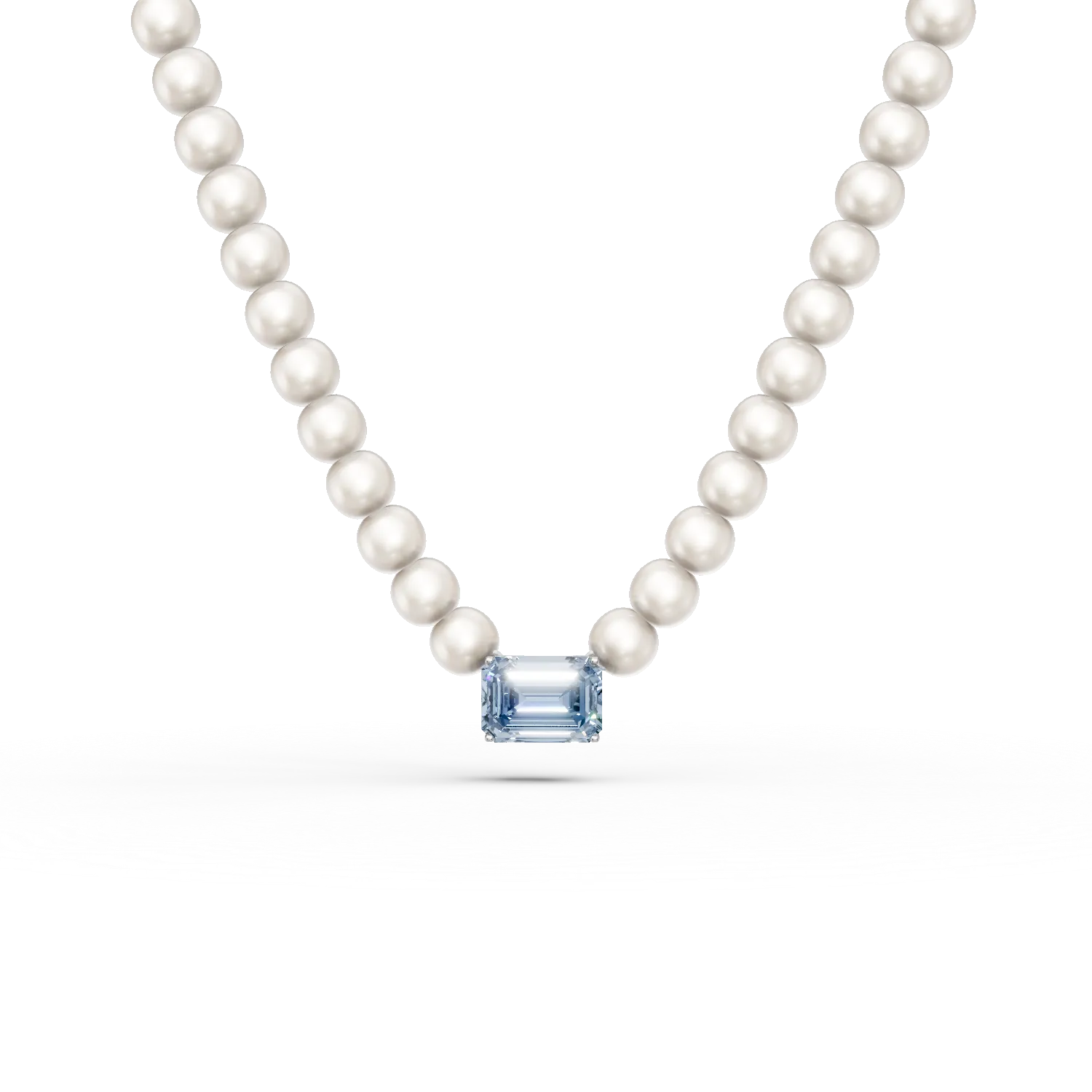 Colier din aur alb cu topaz albastru octogonal de 1.4ct si perle de cultura