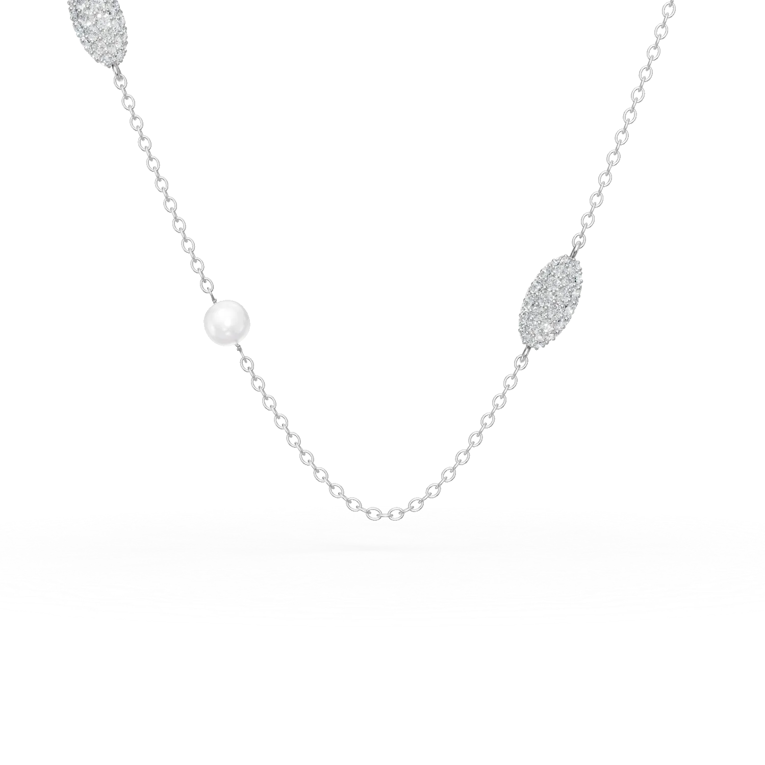 Colier din aur alb cu zirconii si perle de cultura de 0.5ct