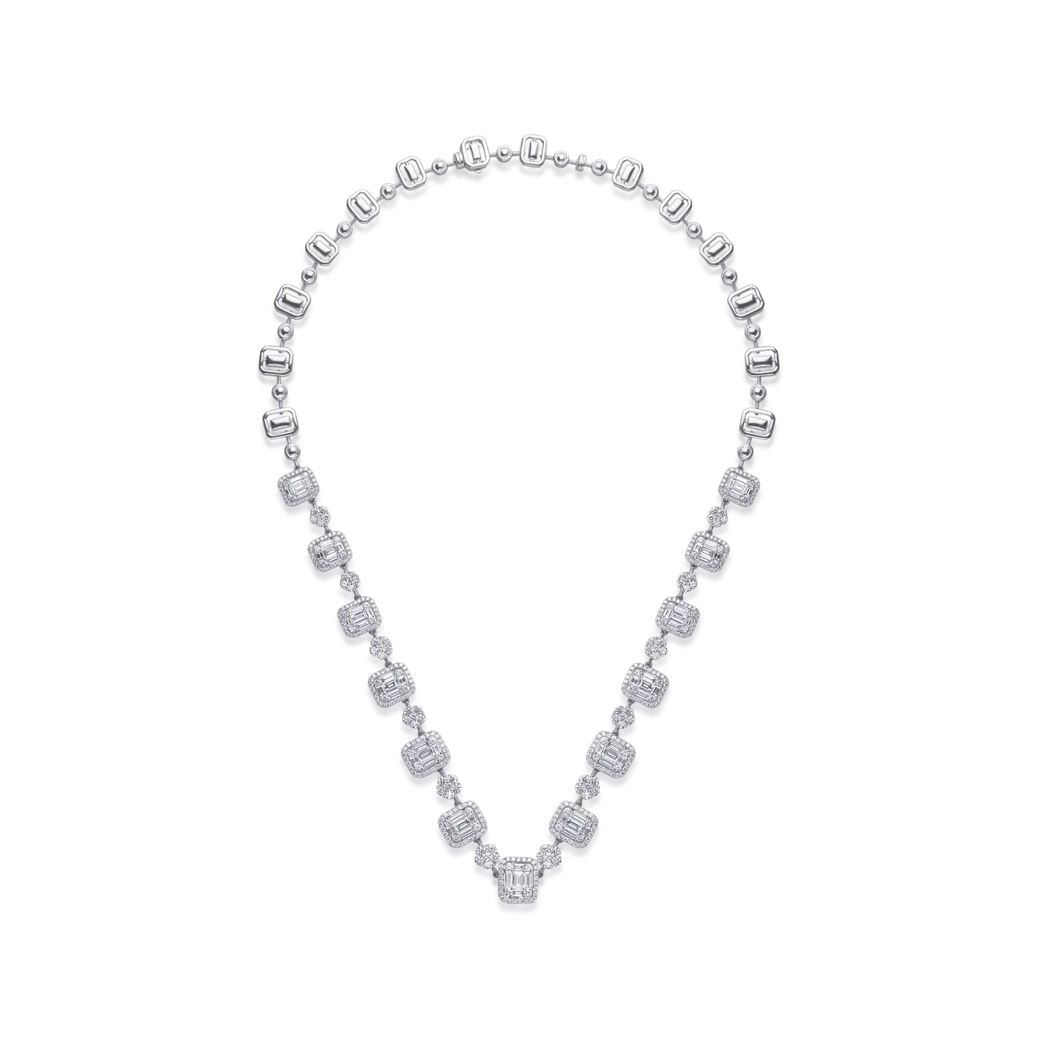 Colier din aur alb cu diamante baguette si rotunde de 4.65ct