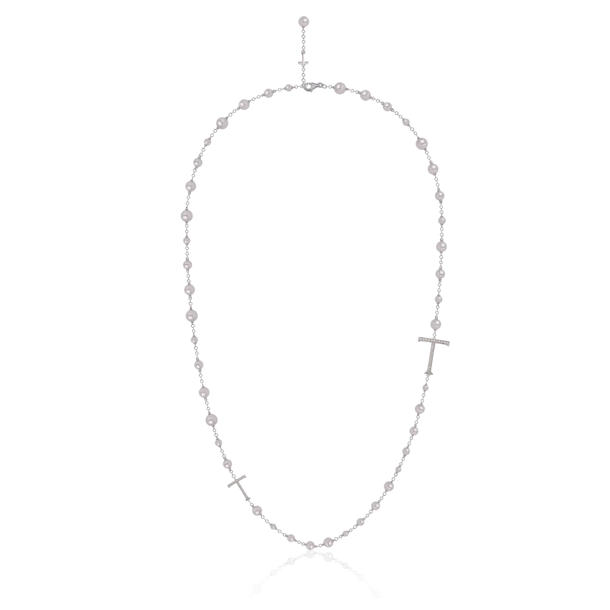 Colier din aur alb cu perle de cultura de 107.05ct si diamante de 0.5ct