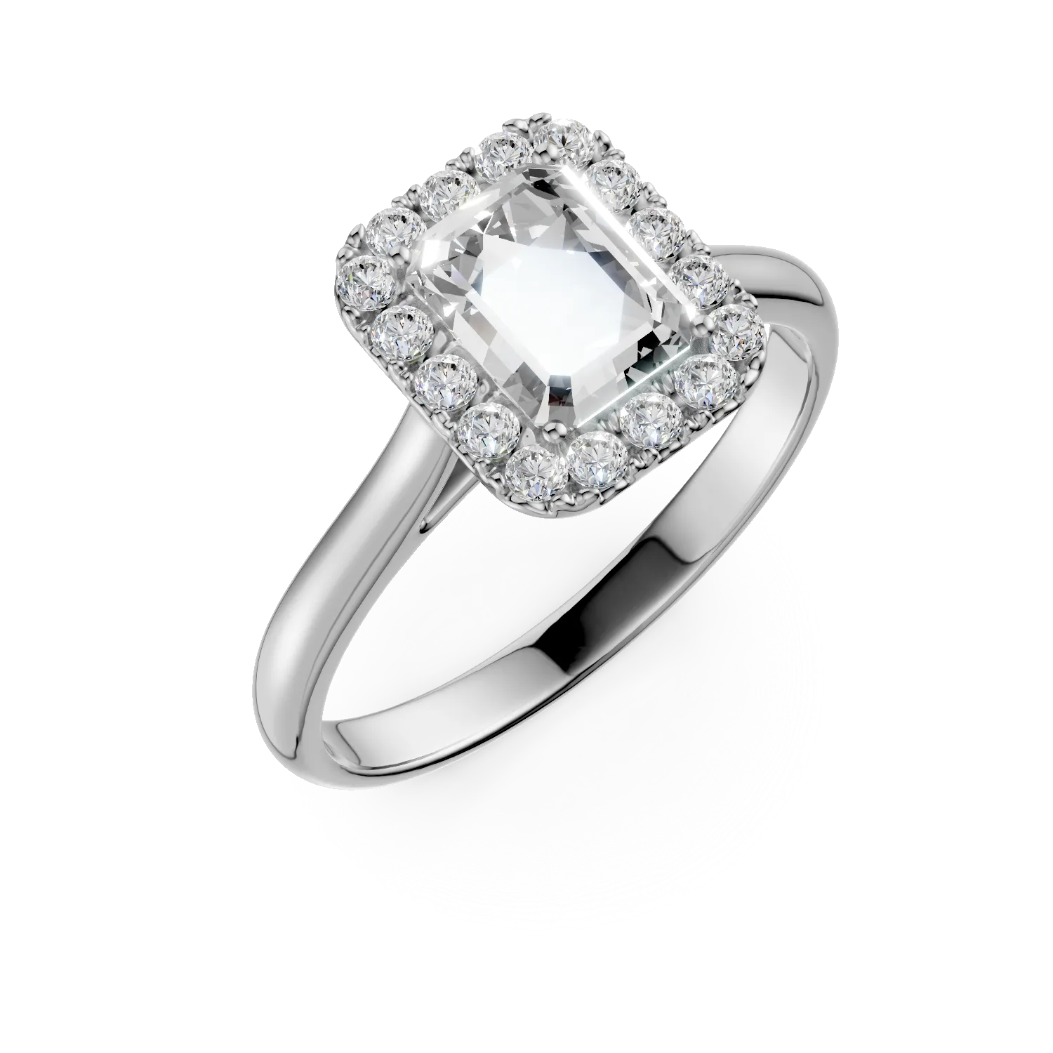 Inel Colette din aur alb cu diamante emerald si rotunde de 1.2ct create in laborator