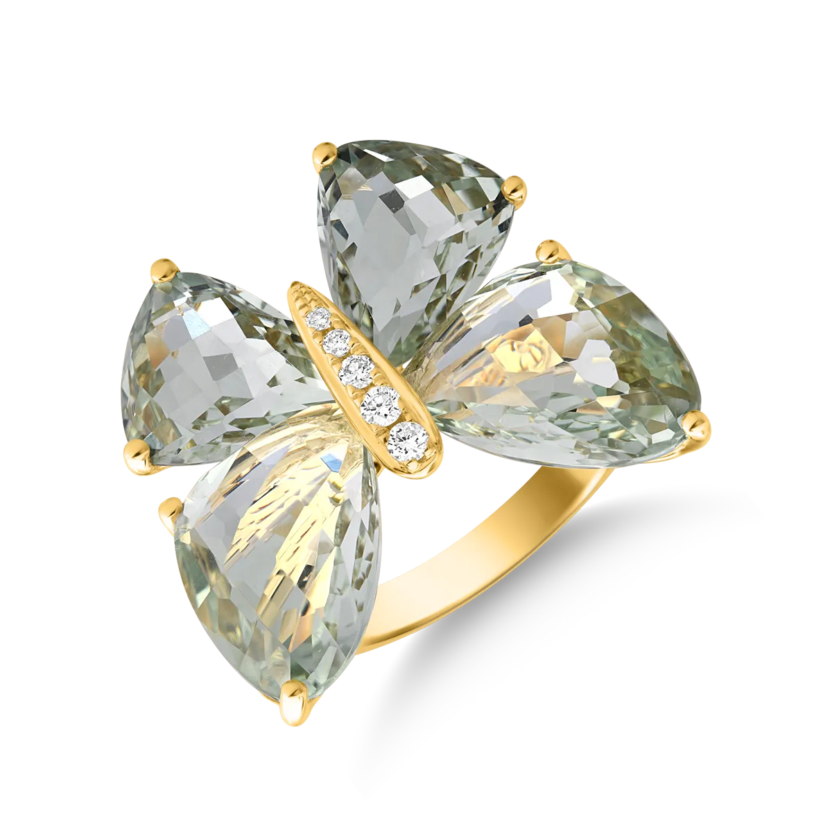 Inel cu fluture din aur galben cu ametiste verzi de 11.7ct si diamante de 0.07ct