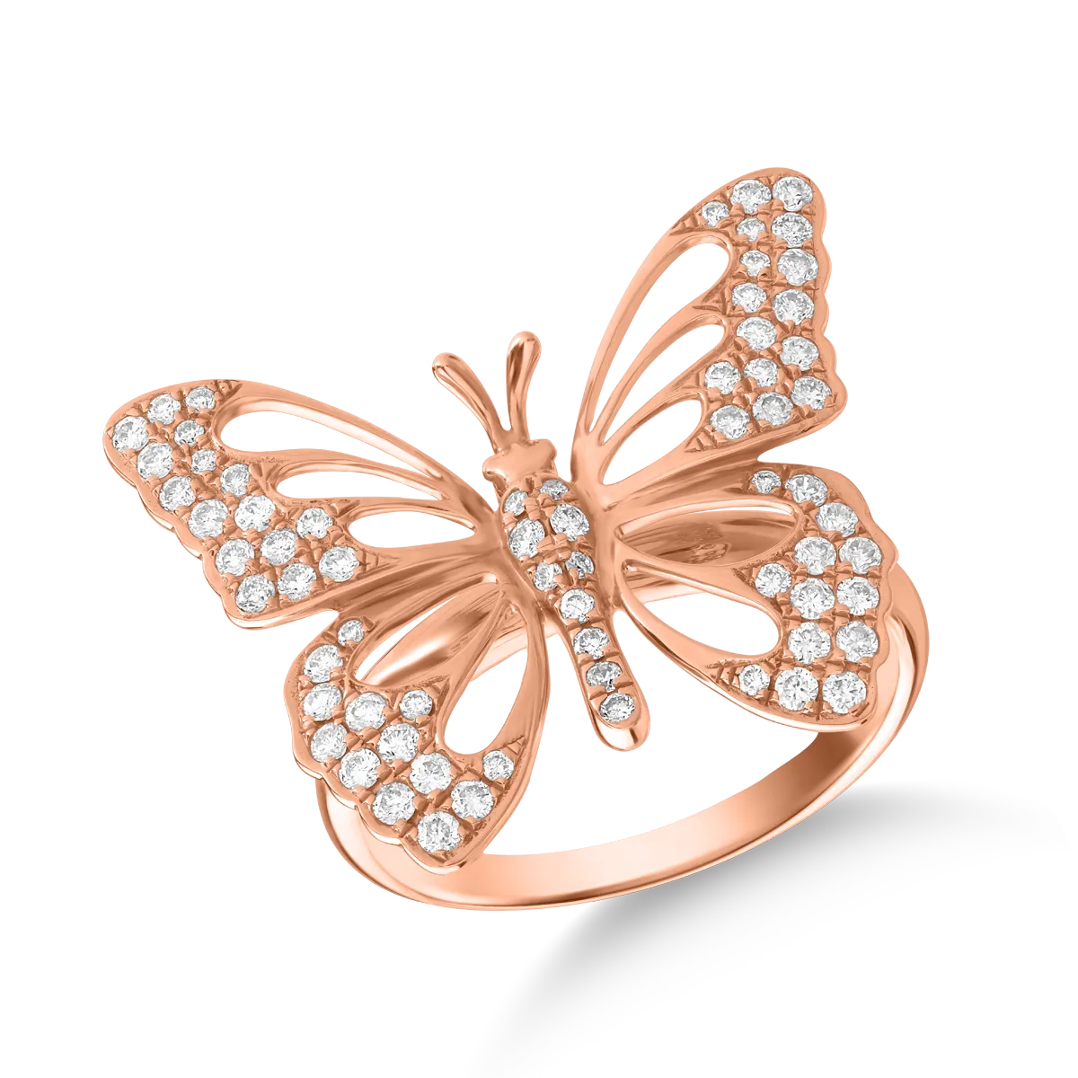 Inel cu fluture din aur roz cu diamante de 0.55ct