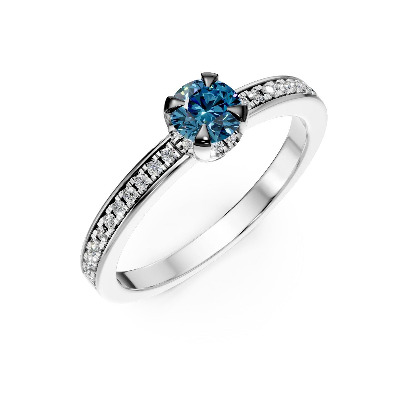 Inel de logodna din aur alb cu diamant albastru de 0.5ct si diamante incolore de 0.2ct