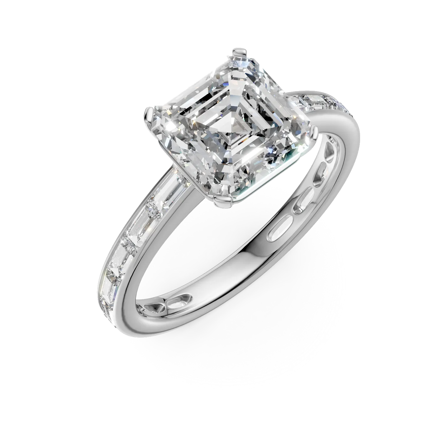 Inel de logodna din aur alb cu diamant emerald de 3.01ct si diamante de 0.96ct