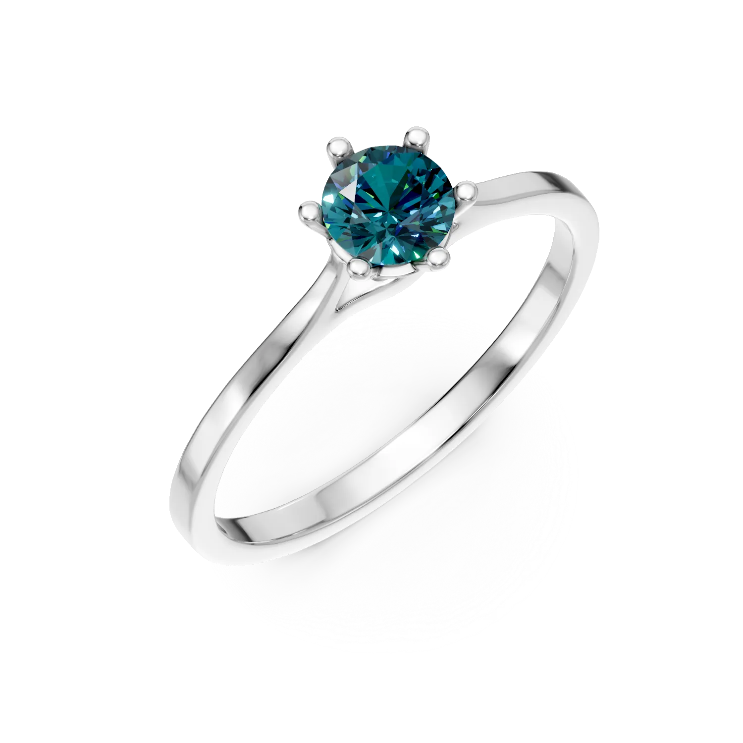 Inel de logodna din aur alb cu diamante albastre de 0.2ct