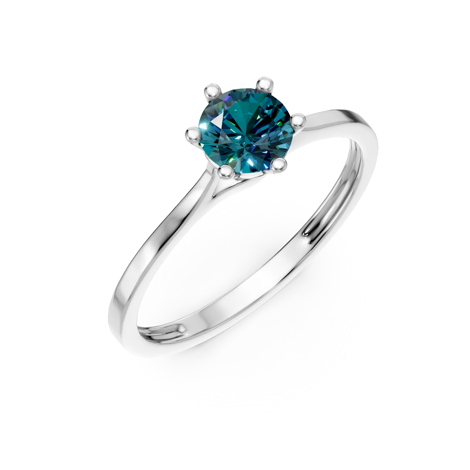 Inel de logodna din aur alb cu diamant albastru de 0.3ct