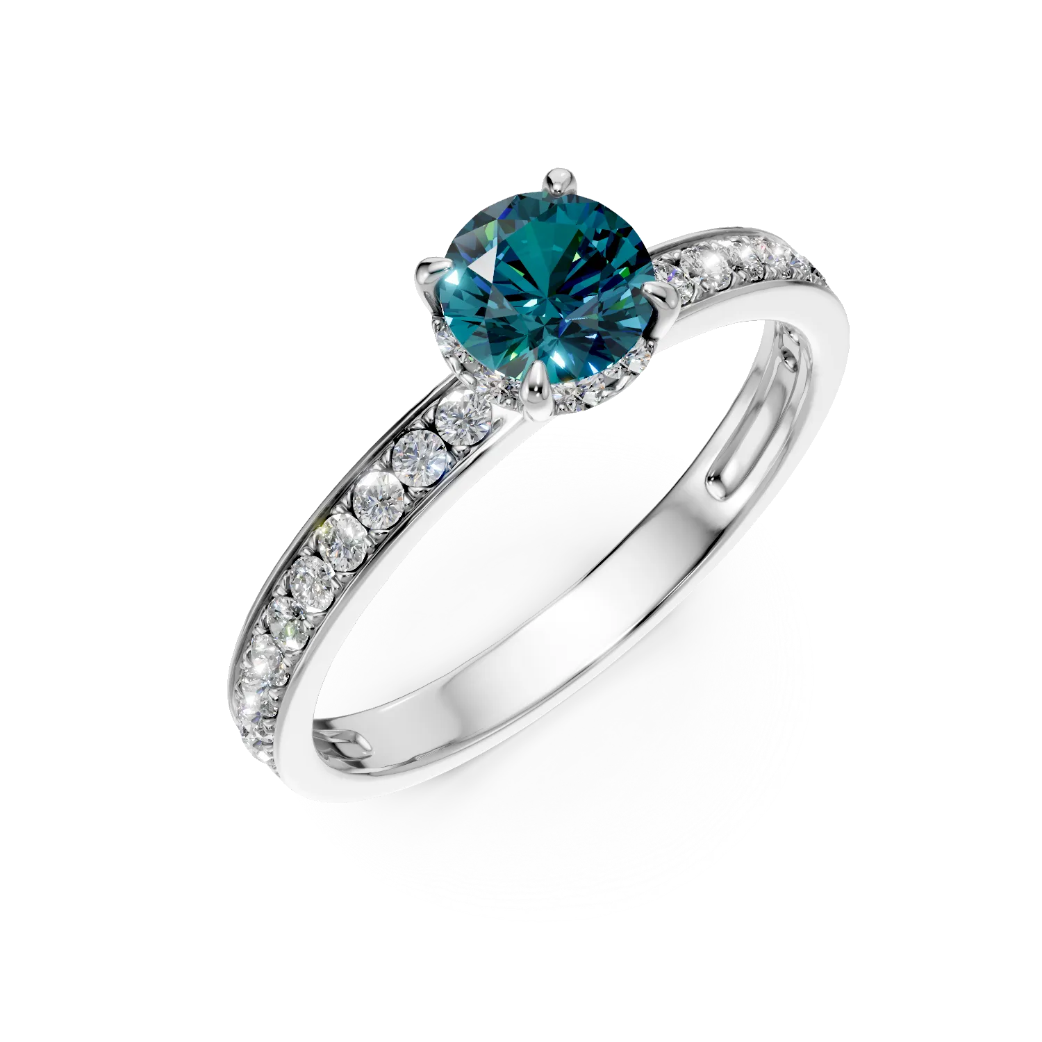 Inel de logodna din aur alb cu diamante albastre si incolore de 0.5ct