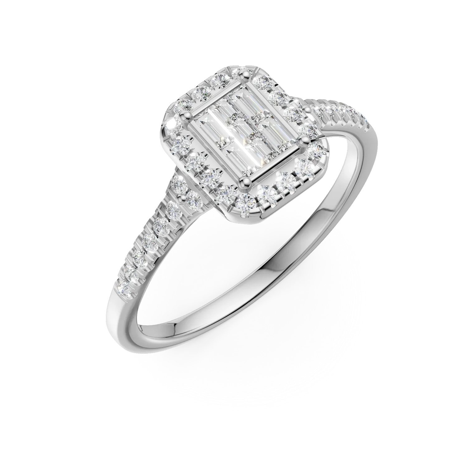 Inel de logodna din aur alb cu diamante baguette, princess si rotunde de 0.3ct 1 Inel de logodna din aur alb cu diamante baguette, princess si rotunde de 0.3ct