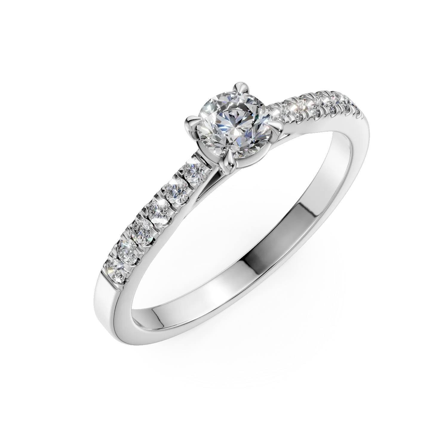 Inel de logodna din aur alb cu diamant de 0.3ct si diamante de 0.1ct