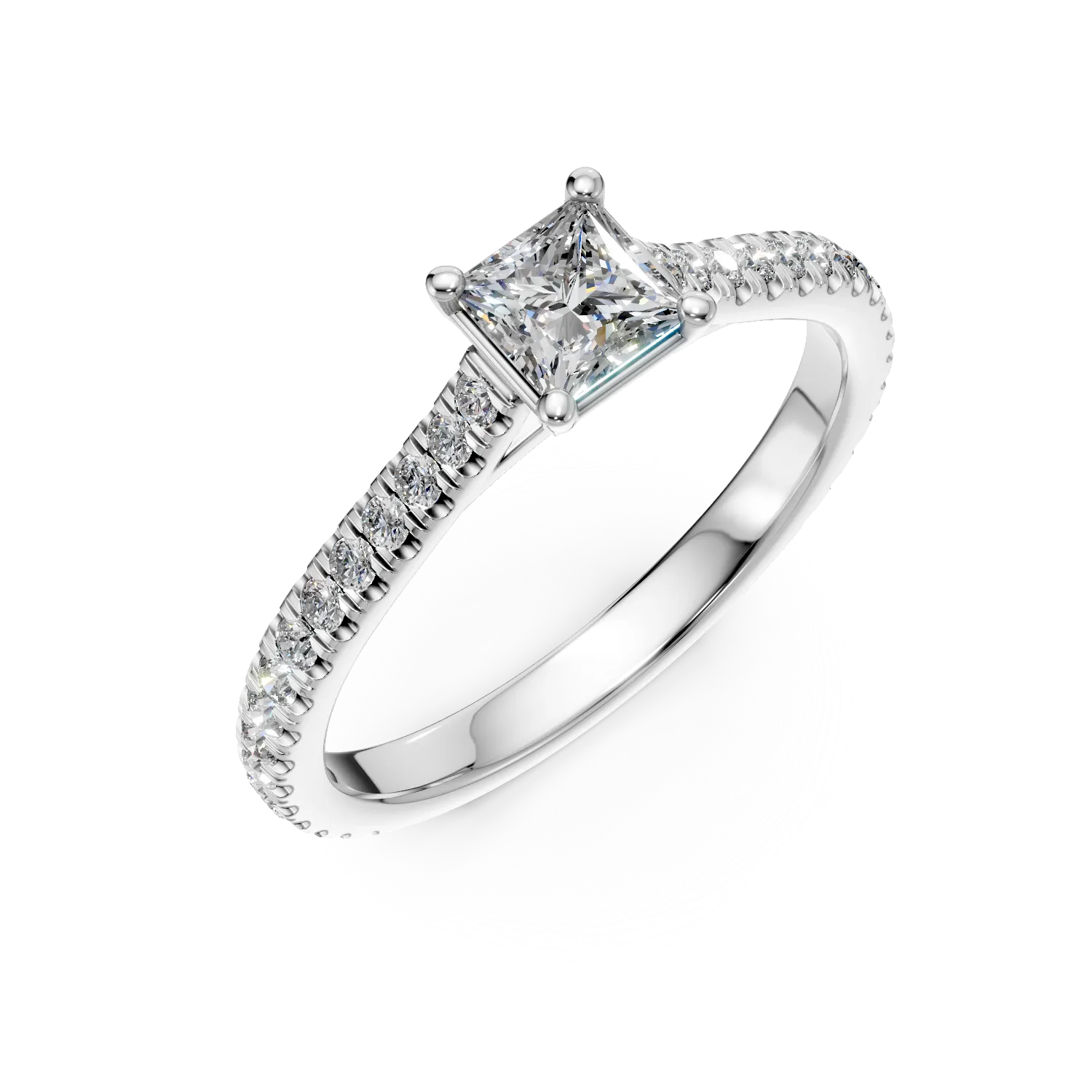 Inel de logodna din aur alb cu un diamant princess de 0.4ct si diamante de 0.1ct 1 Inel de logodna din aur alb cu un diamant princess de 0.4ct si diamante de 0.1ct