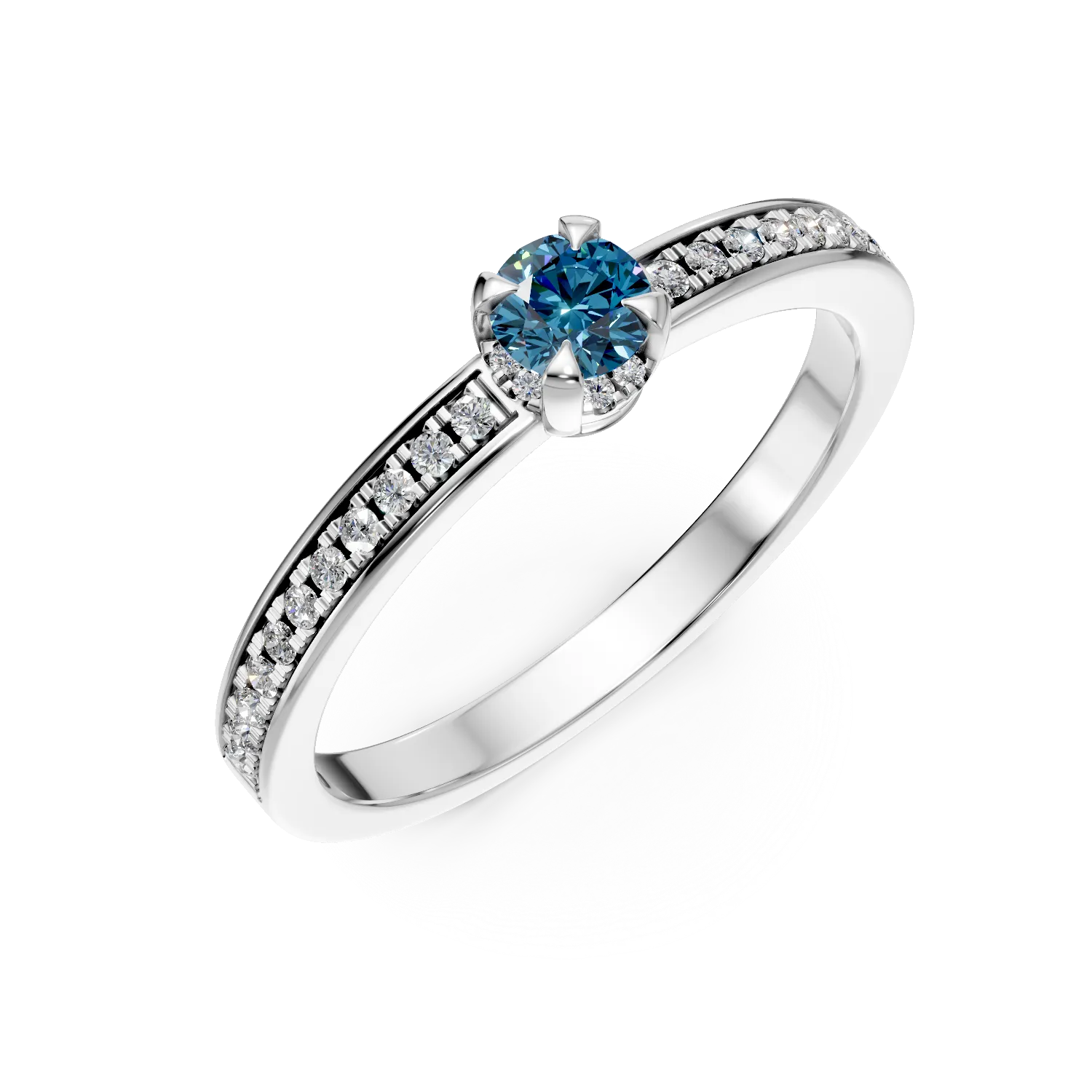 Inel de logodna din aur alb cu diamant albastru de 0.2ct si diamante transparente de 0.16ct