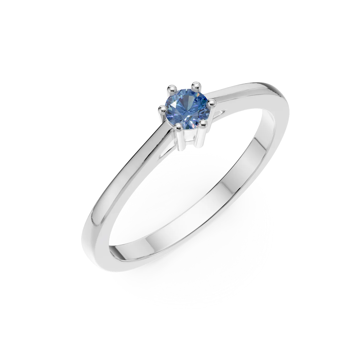 Inel de logodna din aur alb cu diamant albastru de 0.2ct