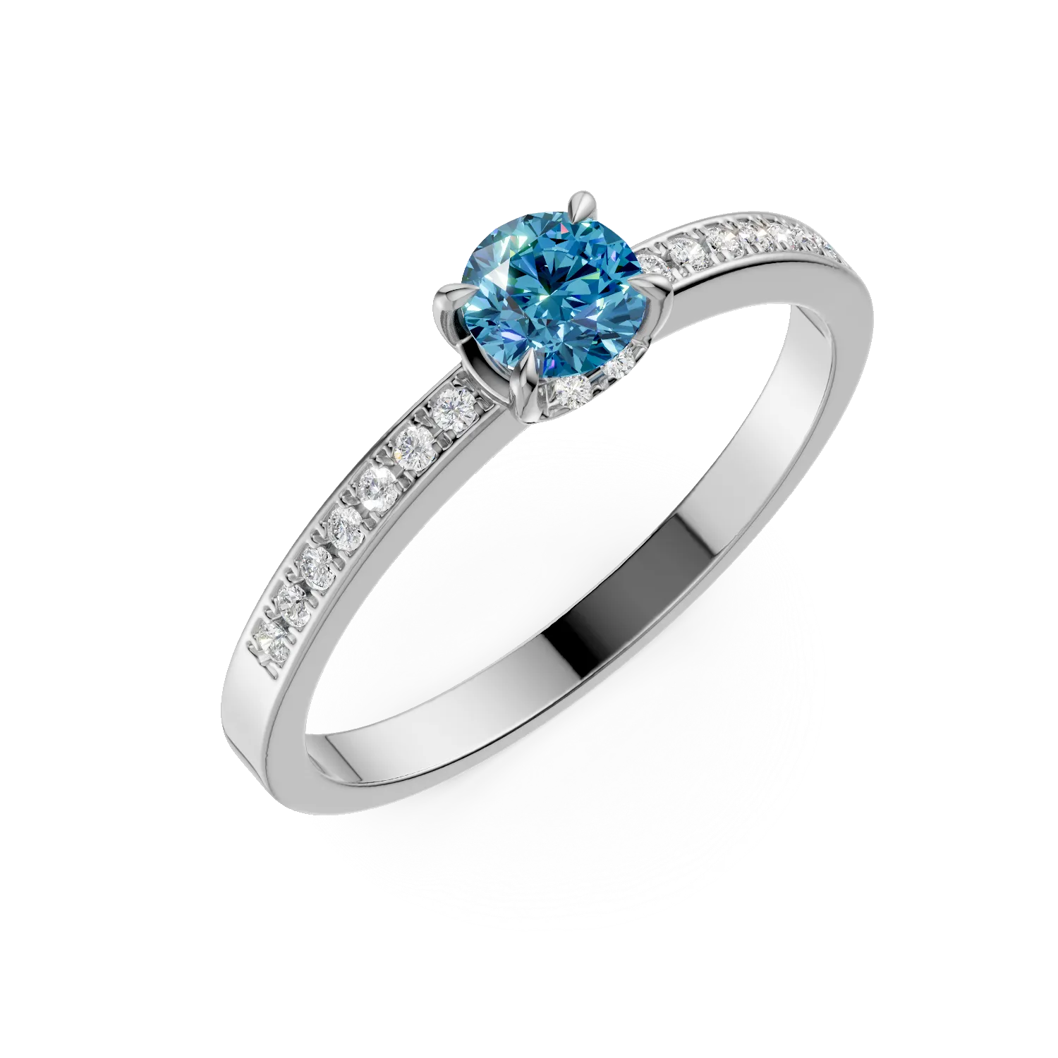 Inel de logodna din aur alb cu diamant albastru de 0.22ct si diamante de 0.13ct