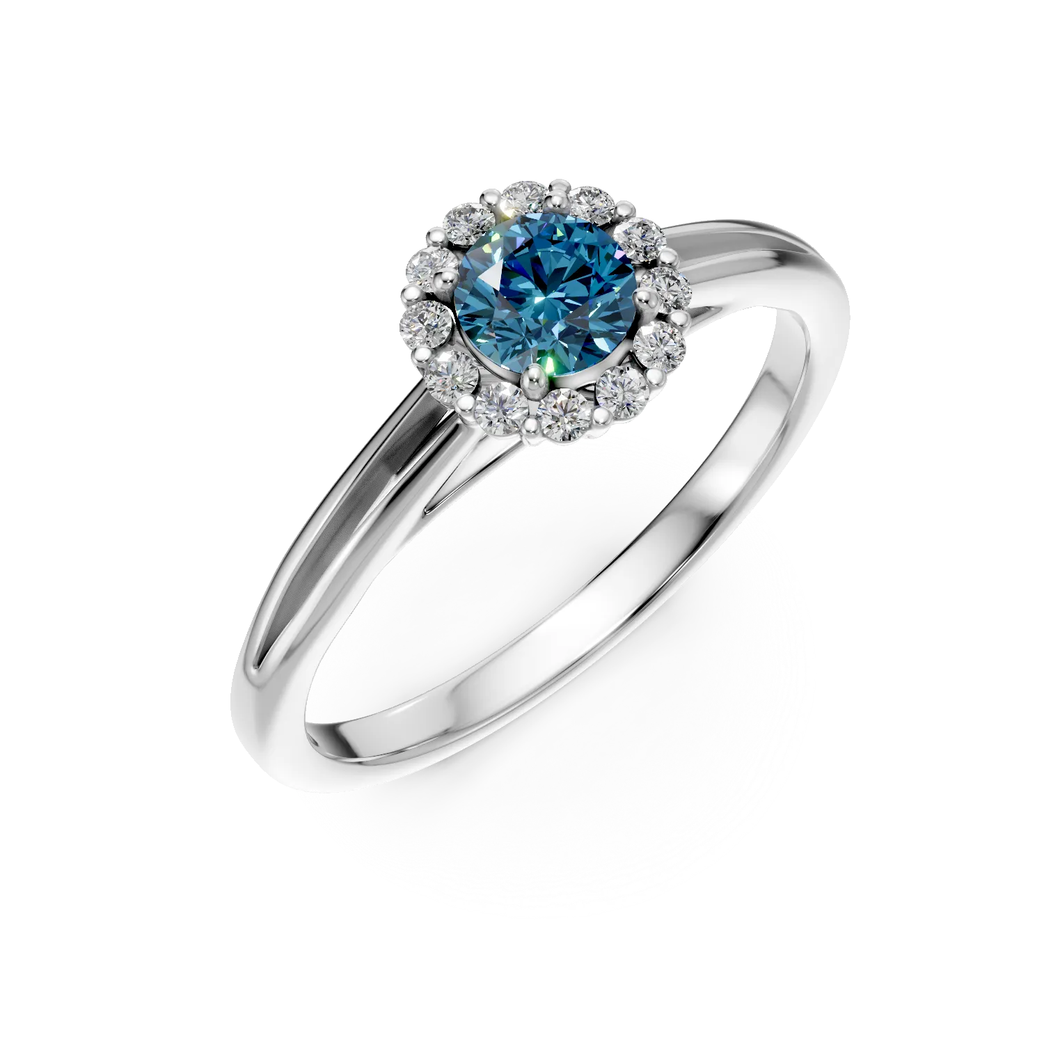 Inel de logodna din aur alb cu diamant albastru de 0.33ct si diamante de 0.1ct