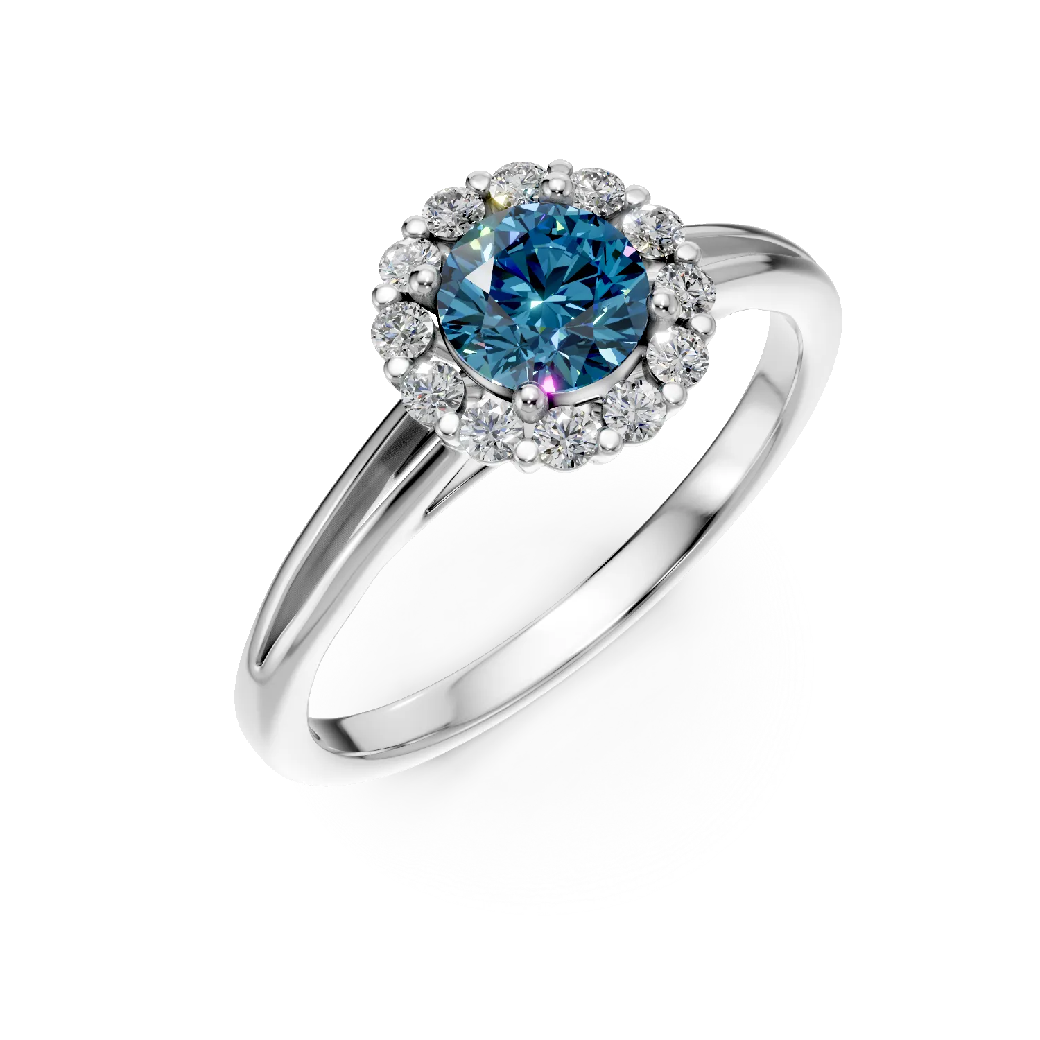 Inel de logodna din aur alb cu diamant albastru de 0.4ct si diamante de 0.18ct