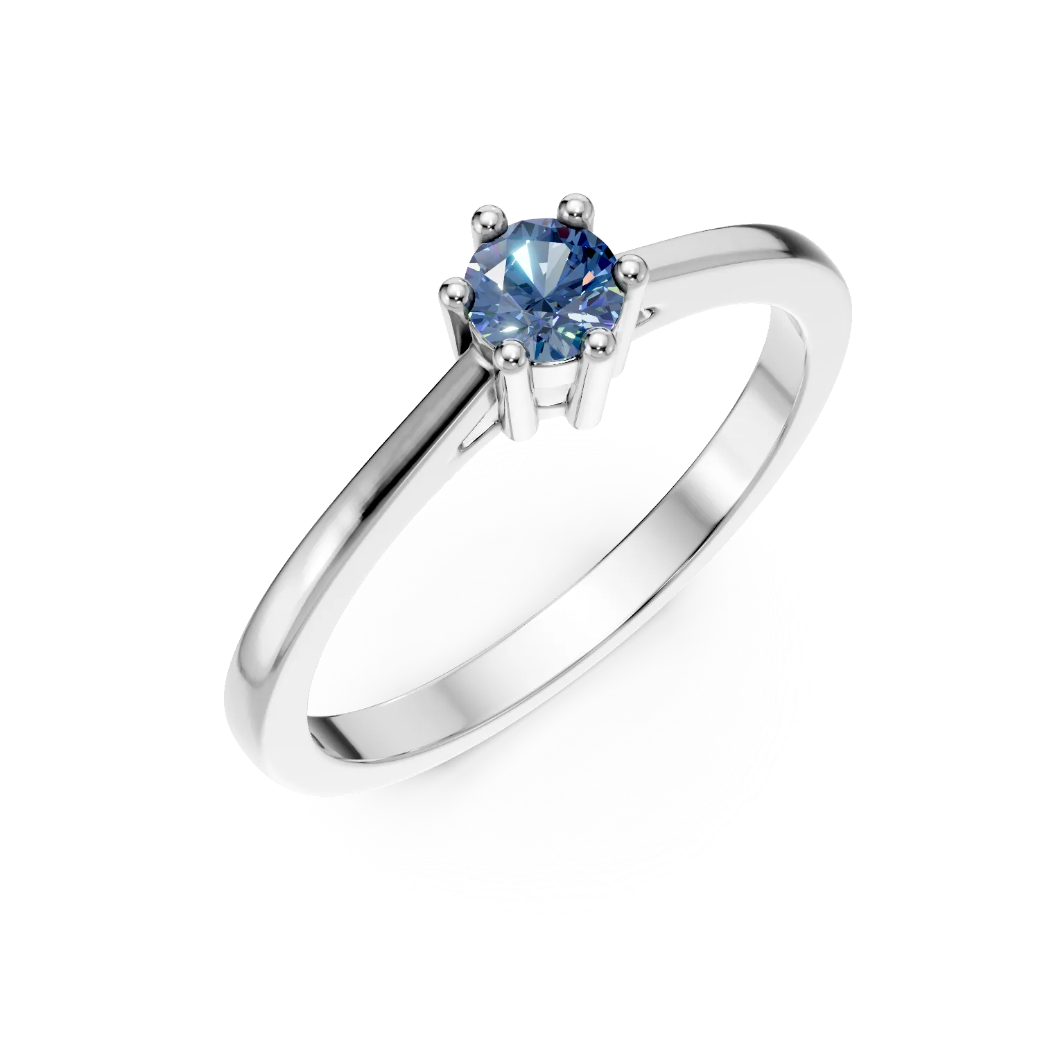 Inel de logodna din aur alb cu diamant albastru de 0.4ct