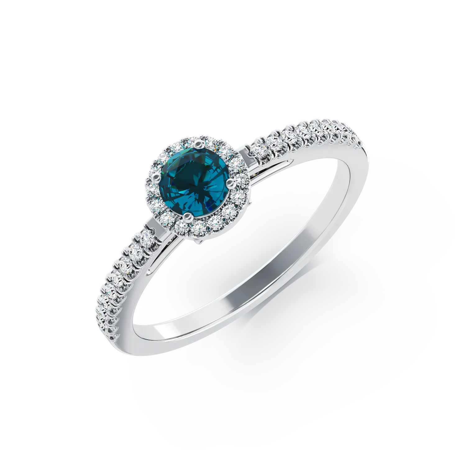 Inel de logodna din aur alb cu diamant albastru de 0.5ct si diamante transparente de 0.2ct