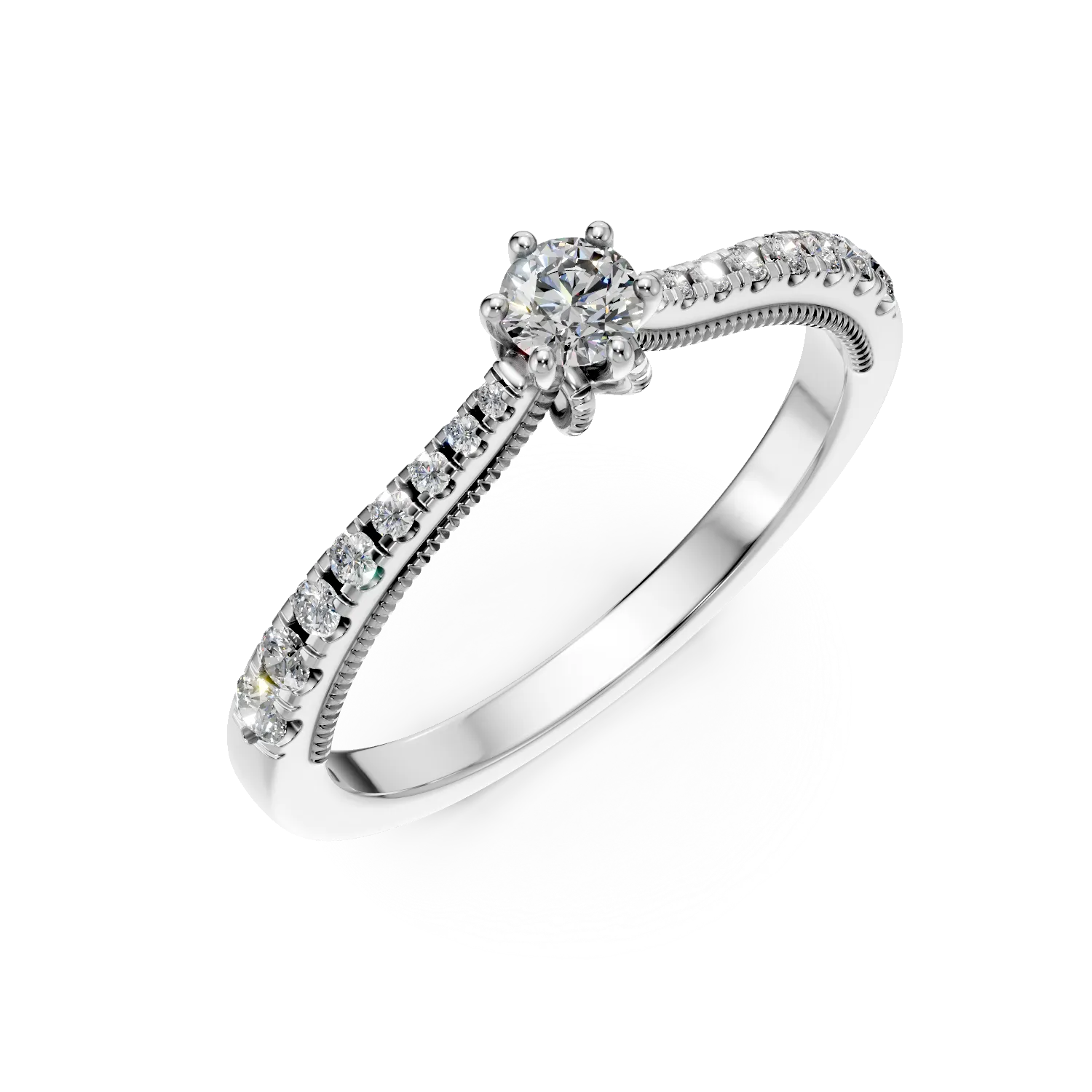 Inel de logodna din aur alb cu diamant de 0.16ct si diamante de 0.18ct