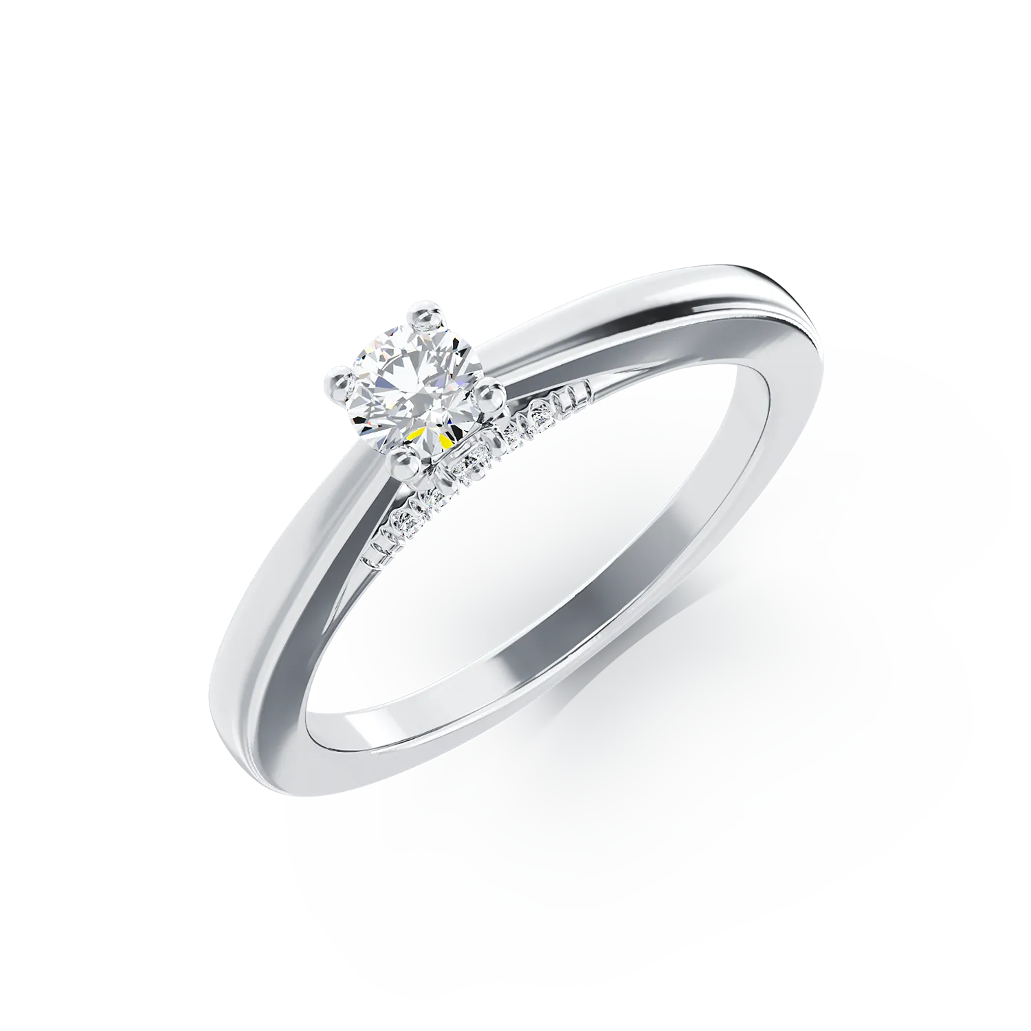 Inel de logodna din aur alb cu diamant de 0.1ct si diamante de 0.04ct
