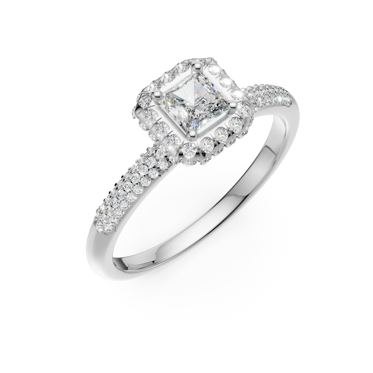 Inel de logodna din aur alb cu diamant princess de 0.2ct si diamante de 0.4ct