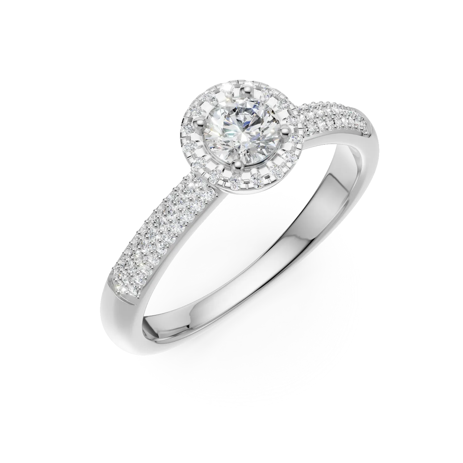Inel de logodna din aur alb cu diamant de 0.33ct si diamante de 0.36ct
