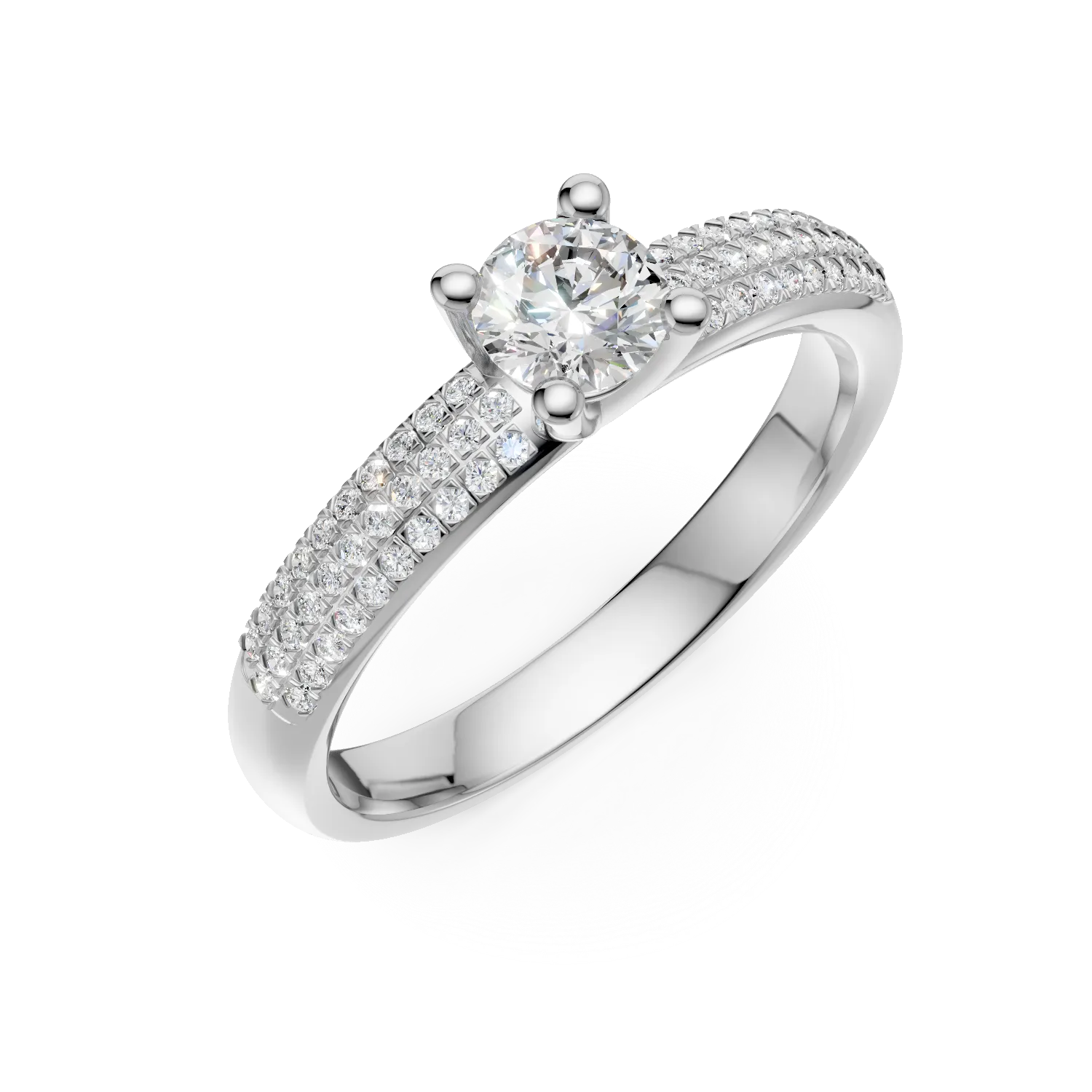 Inel de logodna din aur alb cu diamant de 0.3ct si diamante de 0.27ct