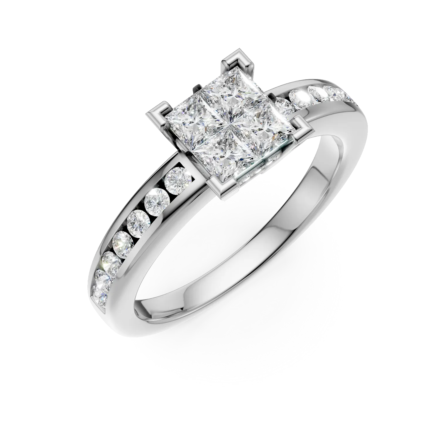 Inel de logodna din aur alb cu diamant princess de 0.5ct si diamante de 0.2ct