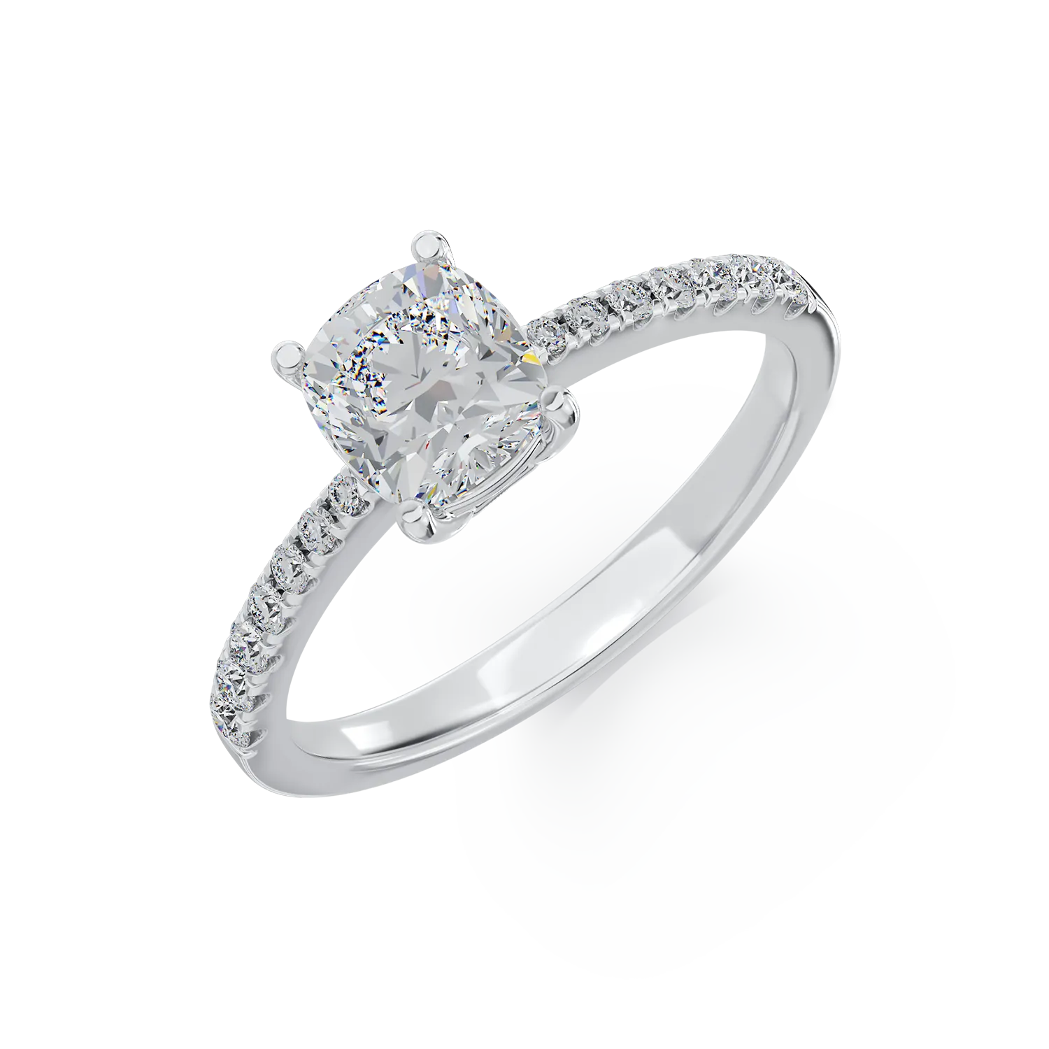 Inel de logodna din aur alb cu diamant cushion de 1ct si diamante de 0.1ct