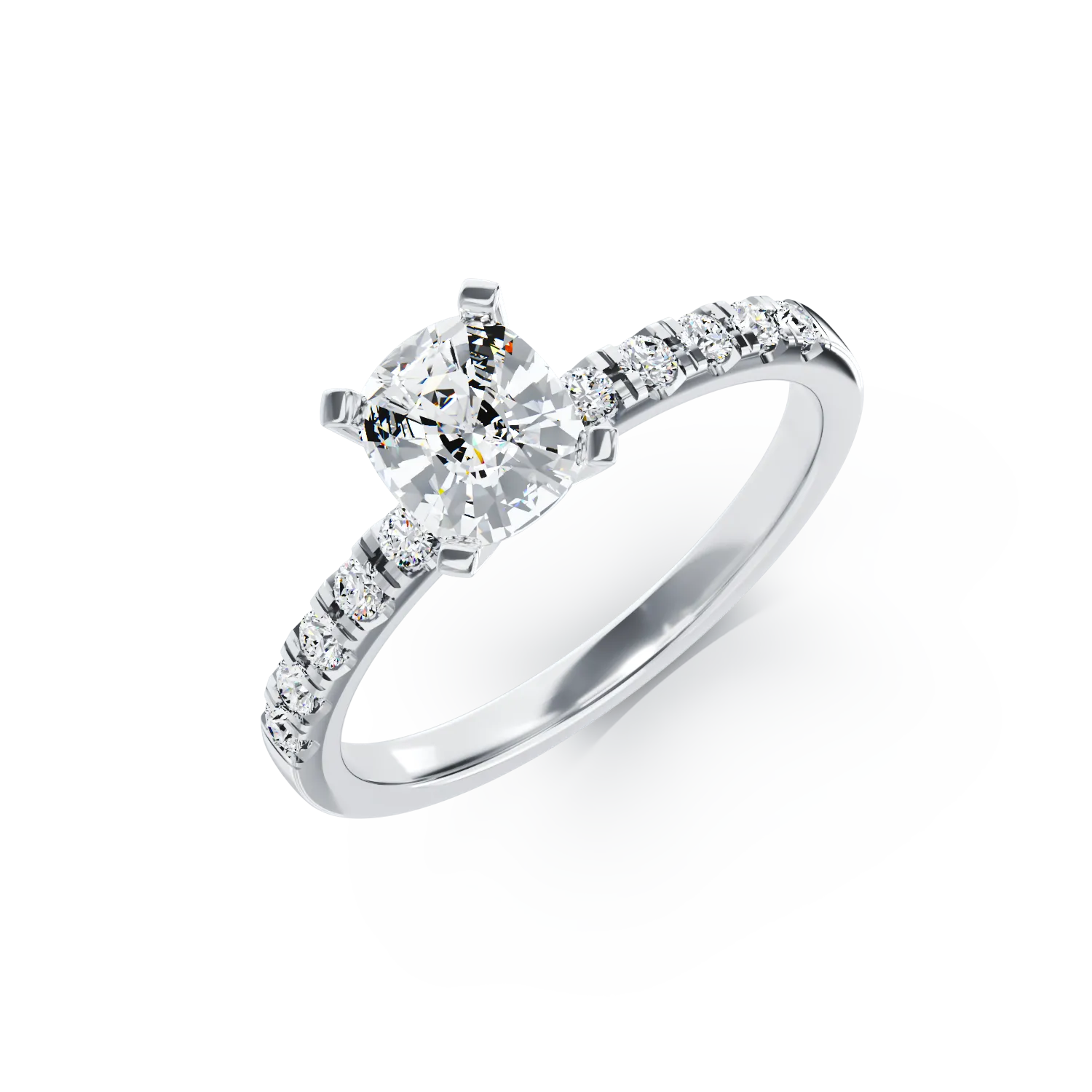 Inel de logodna din aur alb cu diamant de 1.03ct si diamante de 0.19ct