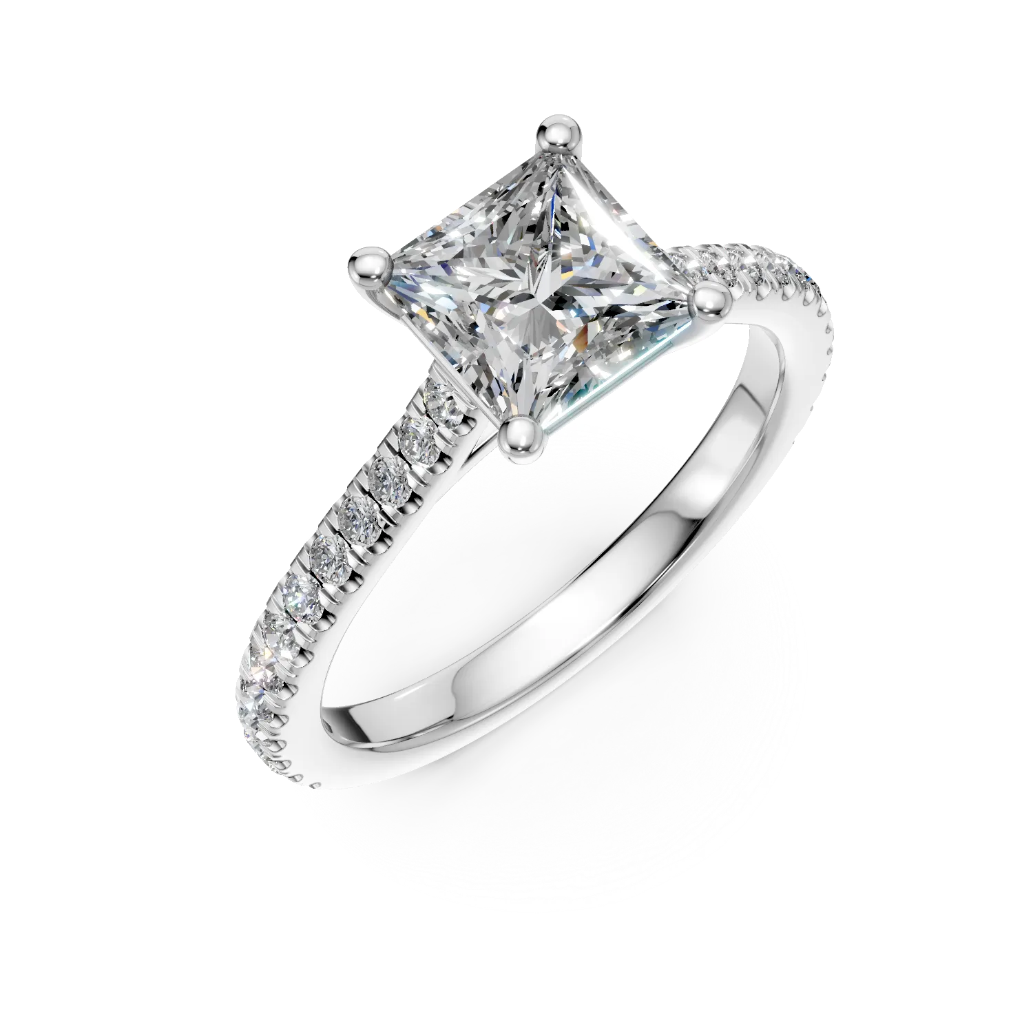 Inel de logodna din aur alb cu diamant princess de 1.5ct si diamante de 0.33ct