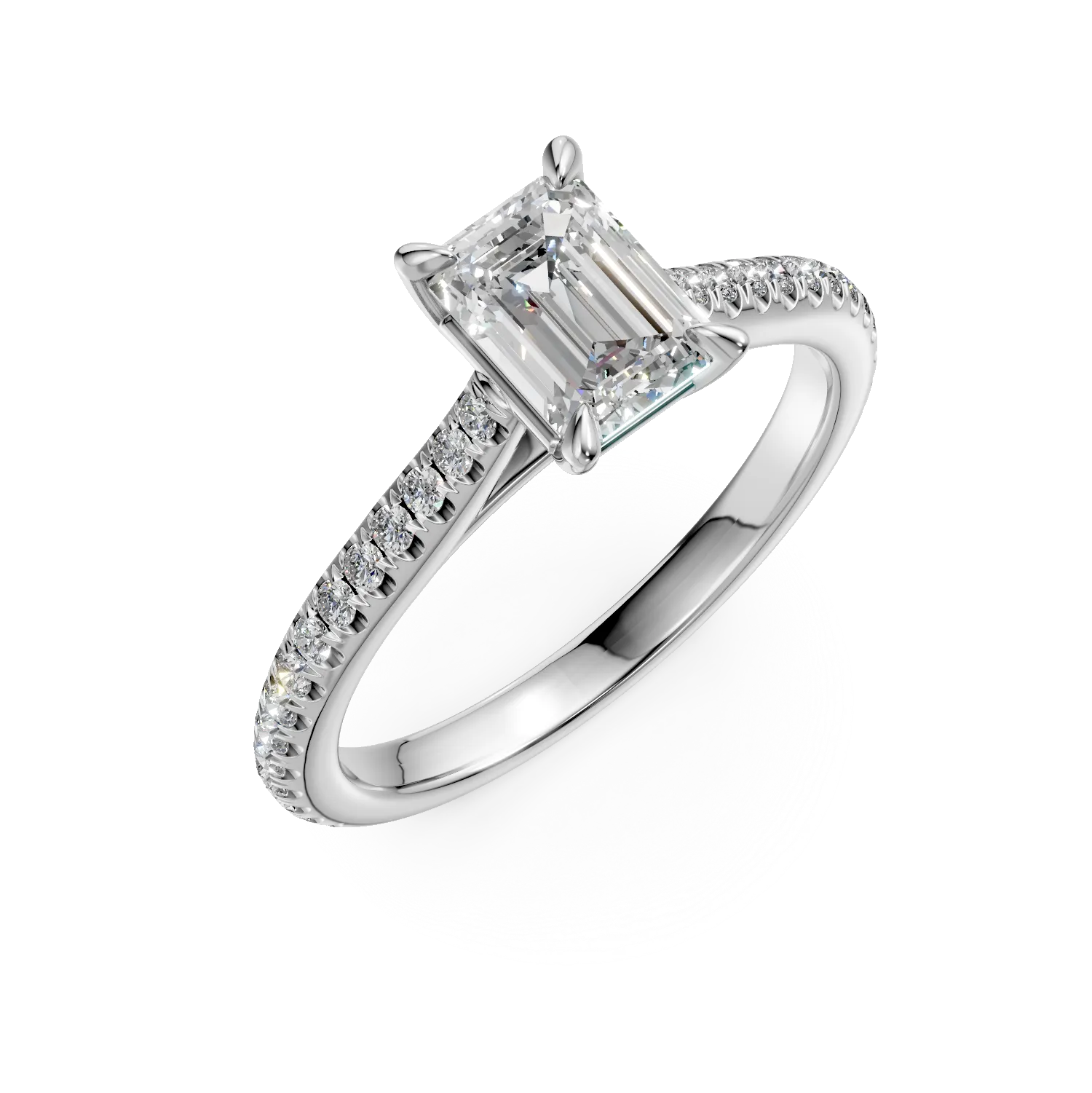 Inel de logodna din aur alb cu diamant emerald de 1ct si diamante de 0.2ct
