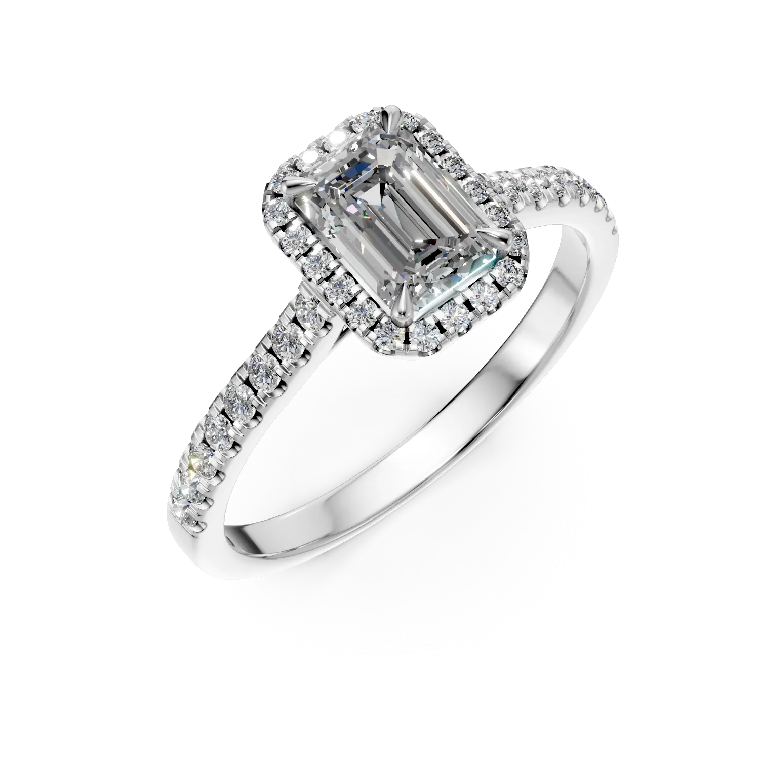 Inel de logodna din aur alb cu diamant baguette de 1ct si diamante de 0.2ct