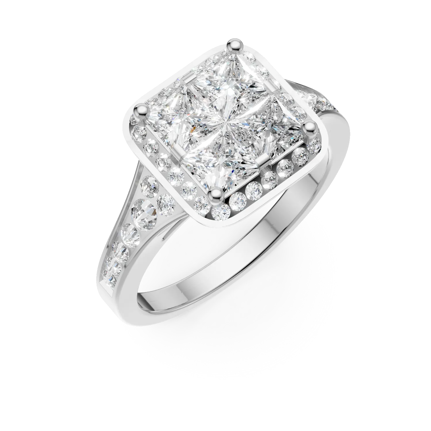 Inel de logodna din aur alb cu diamante princess de 0.5ct si diamante de 0.3ct 1 Inel de logodna din aur alb cu diamante princess de 0.5ct si diamante de 0.3ct