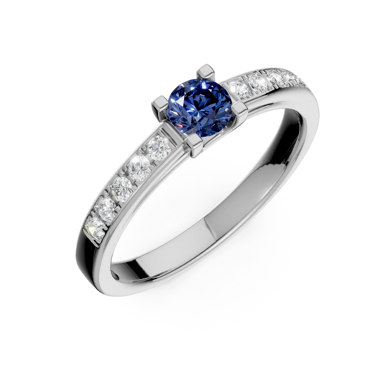 Inel de logodna din aur alb cu safir de 0.368ct si diamante de 0.134ct 1 Inel de logodna din aur alb cu safir de 0.368ct si diamante de 0.134ct