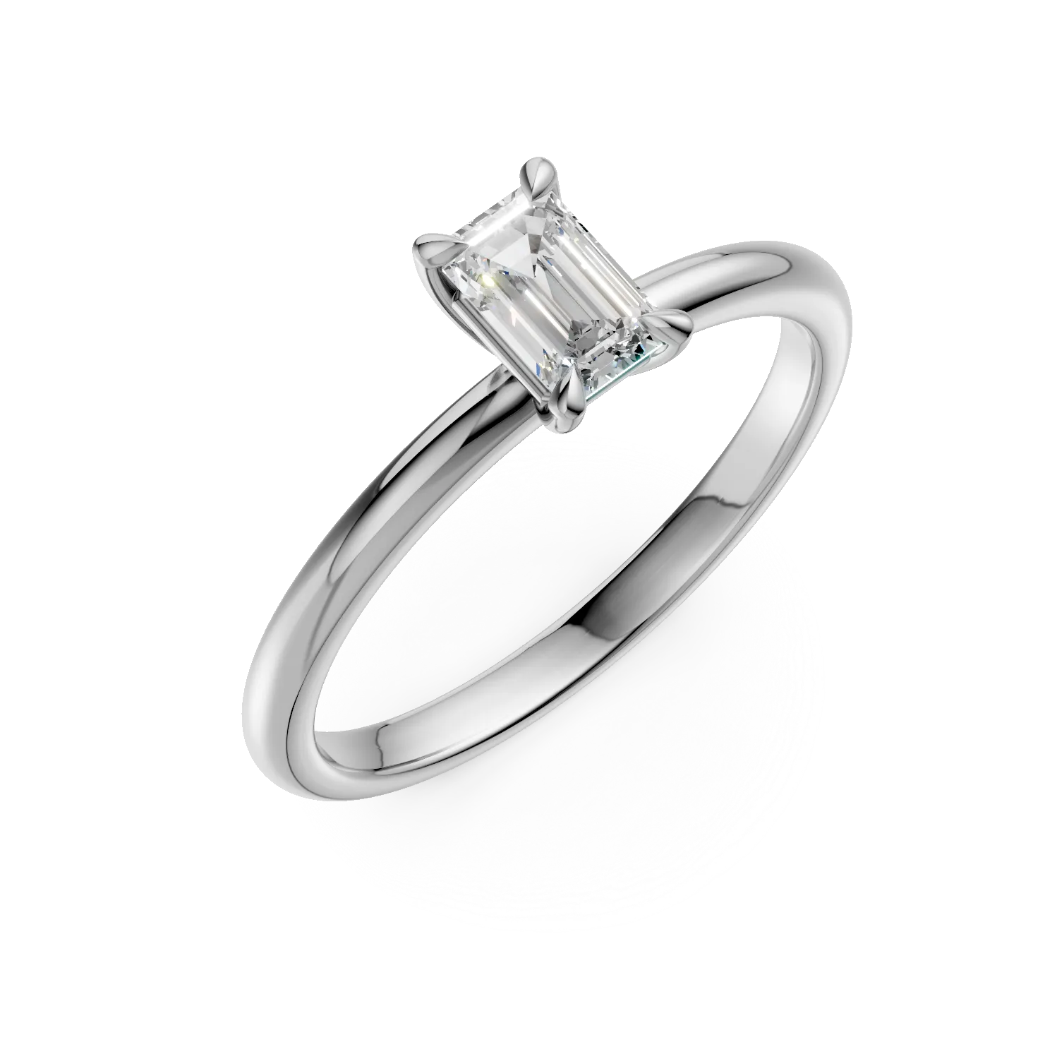 Inel de logodna din aur alb cu un diamant emerald solitaire de 0.4ct 1 Inel de logodna din aur alb cu un diamant emerald solitaire de 0.4ct