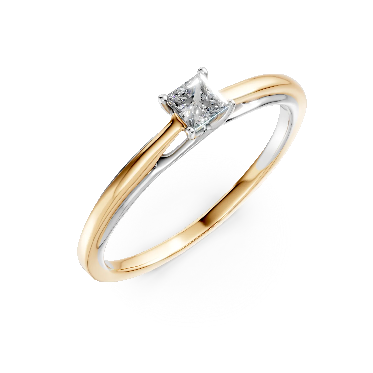 Inel de logodna din aur alb-galben cu diamant princess solitaire de 0.2ct 1 Inel de logodna din aur alb-galben cu diamant princess solitaire de 0.2ct