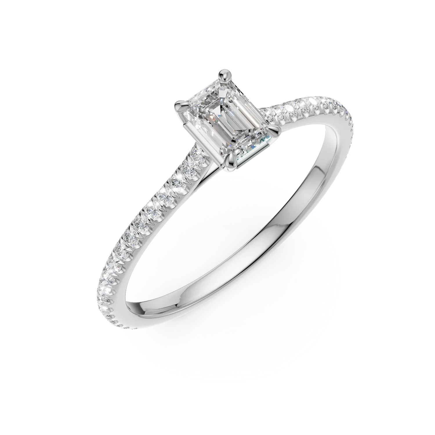 Inel de logodna din platina cu diamant emerald de 0.19ct si diamante de 0.195ct 1 Inel de logodna din platina cu diamant emerald de 0.19ct si diamante de 0.195ct