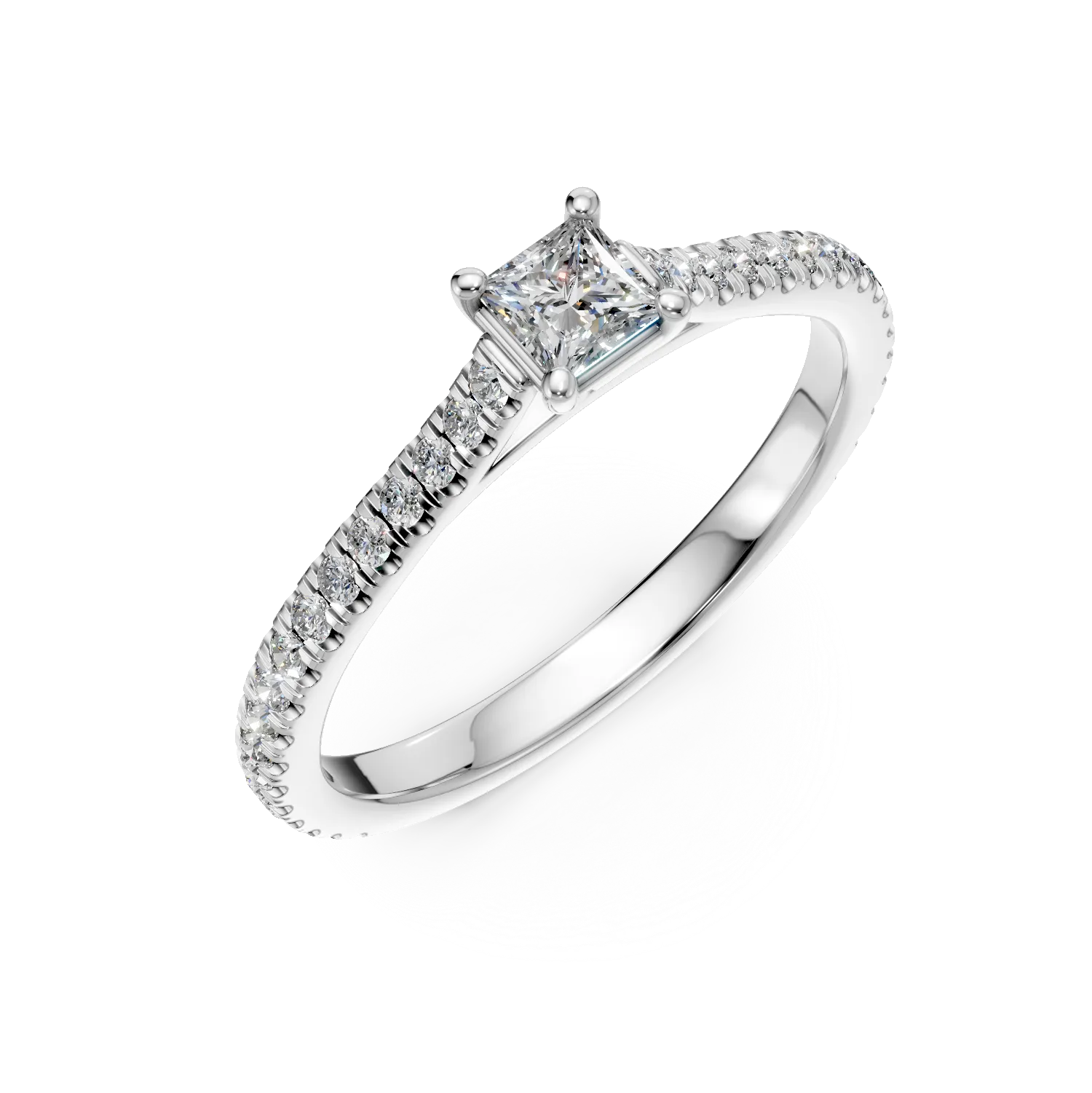 Inel de logodna din platina cu diamant princess de 0.2ct si diamante de 0.17ct 1 Inel de logodna din platina cu diamant princess de 0.2ct si diamante de 0.17ct